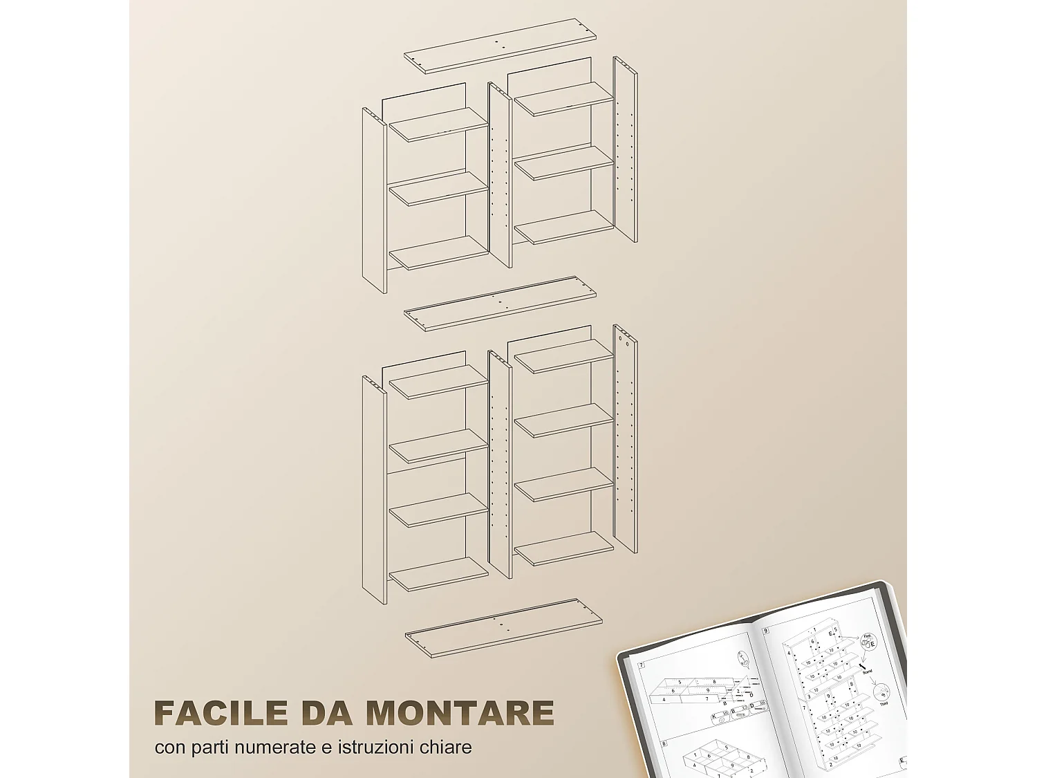 Scaffale porta cd con 14 ripiani regolabili in legno bianco