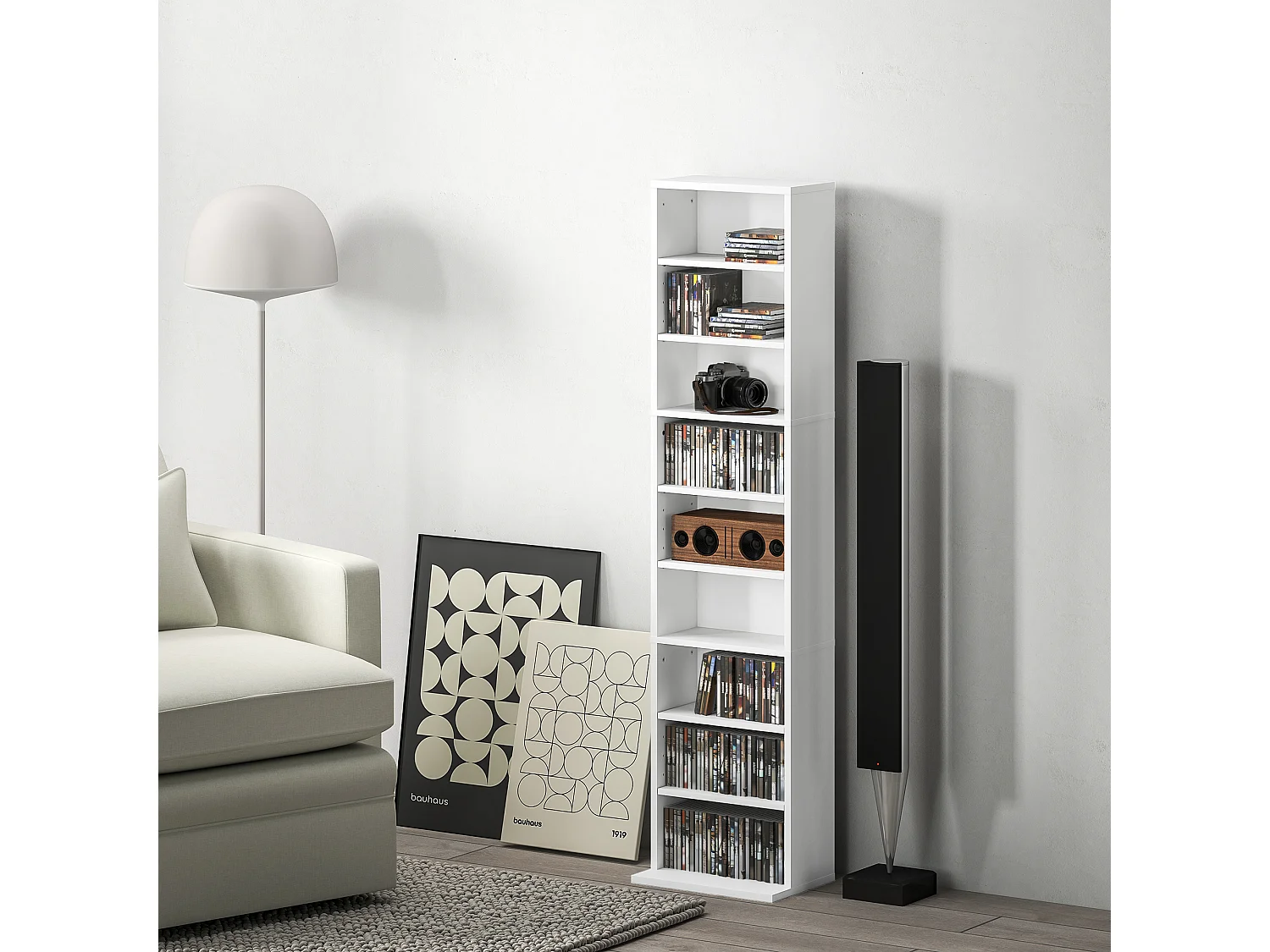 Scaffale porta cd con 6 ripiani regolabili per 260 cd/120 dvd bianco