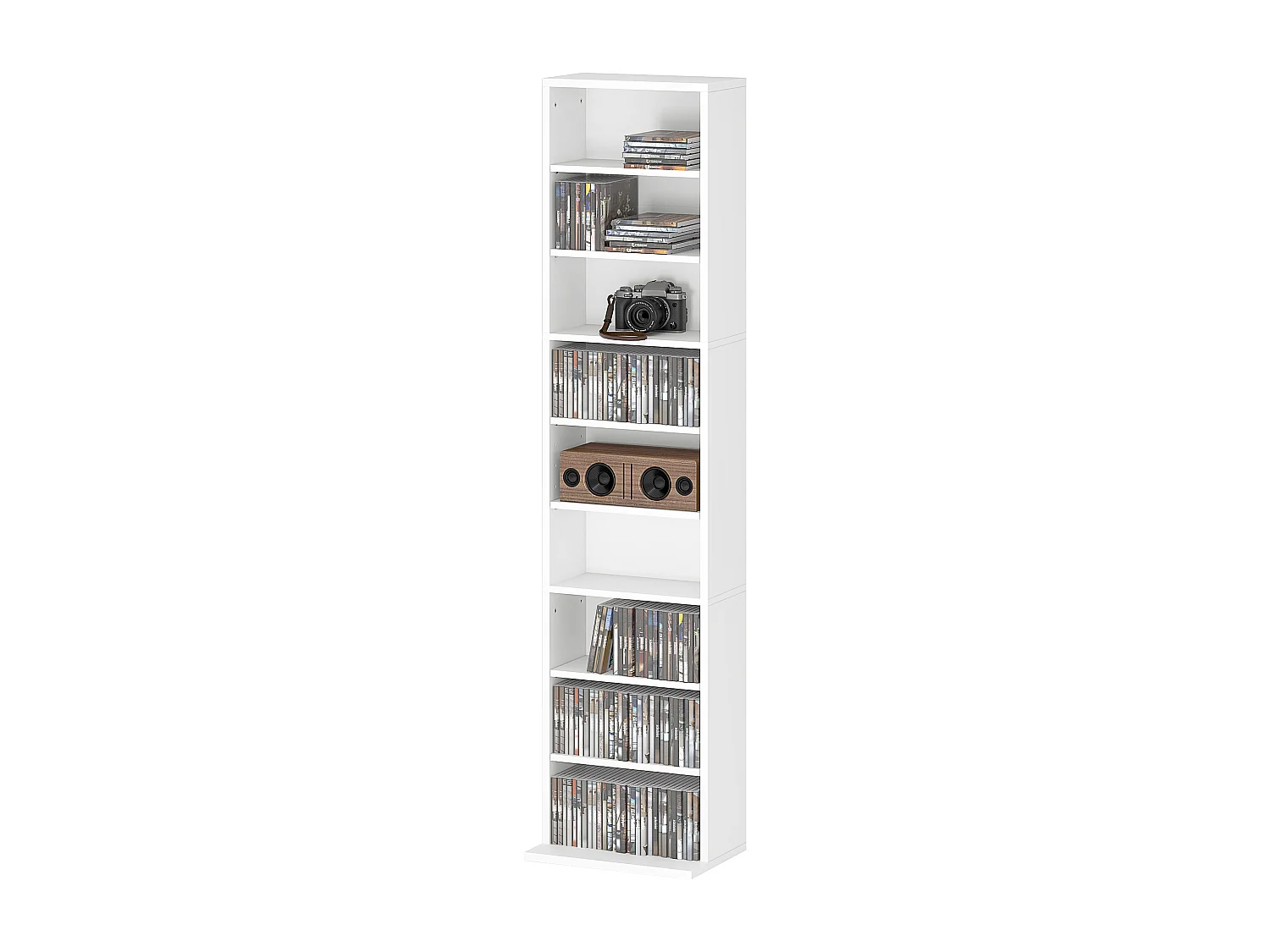 Scaffale porta cd con 6 ripiani regolabili per 260 cd/120 dvd bianco