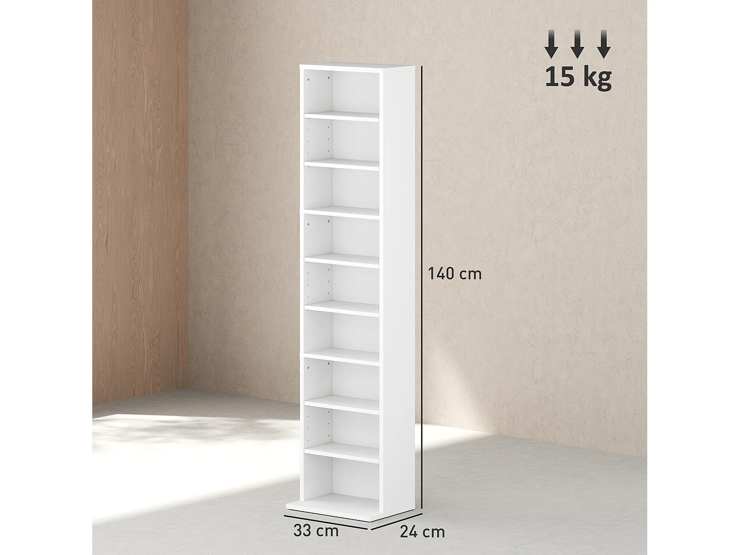 Scaffale porta cd con 6 ripiani regolabili per 260 cd/120 dvd bianco