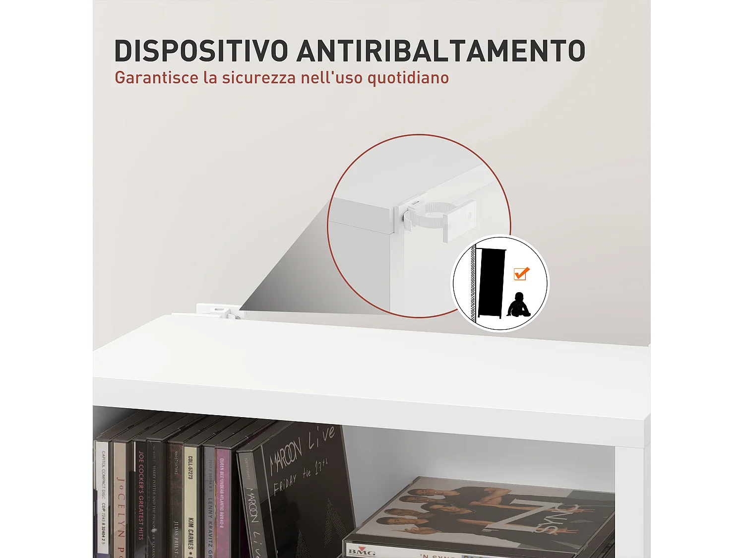 Scaffale porta cd con 6 ripiani regolabili per 260 cd/120 dvd bianco