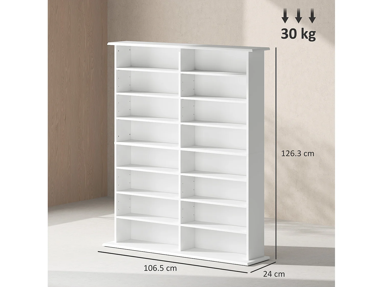 Mobile libreria a 16 ripiani 720 cd in legno 106.5x24x126.3 cm bianco