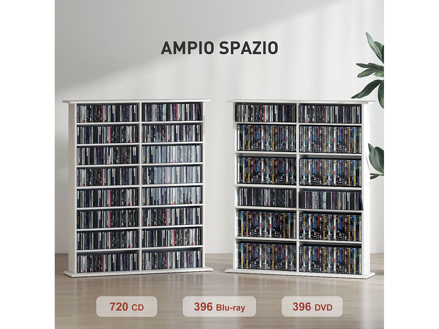 Mobile libreria a 16 ripiani 720 cd in legno 106.5x24x126.3 cm bianco