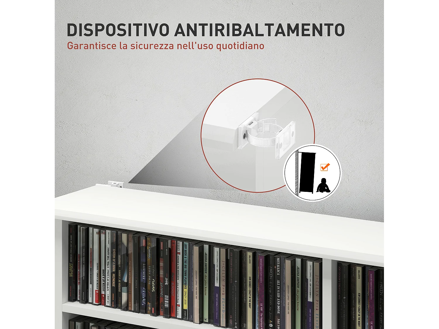 Mobile libreria a 16 ripiani 720 cd in legno 106.5x24x126.3 cm bianco