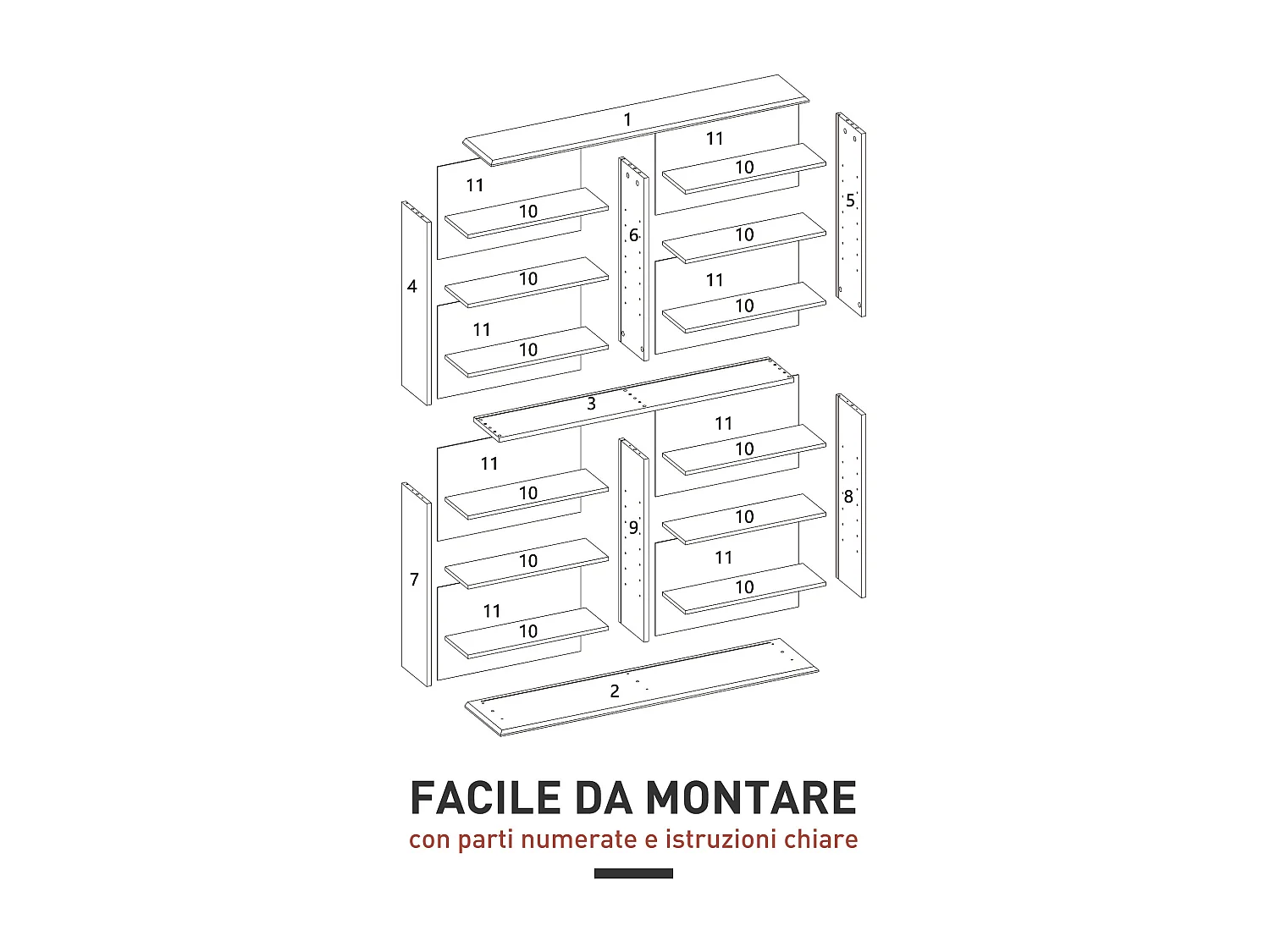 Mobile libreria a 16 ripiani 720 cd in legno 106.5x24x126.3 cm bianco