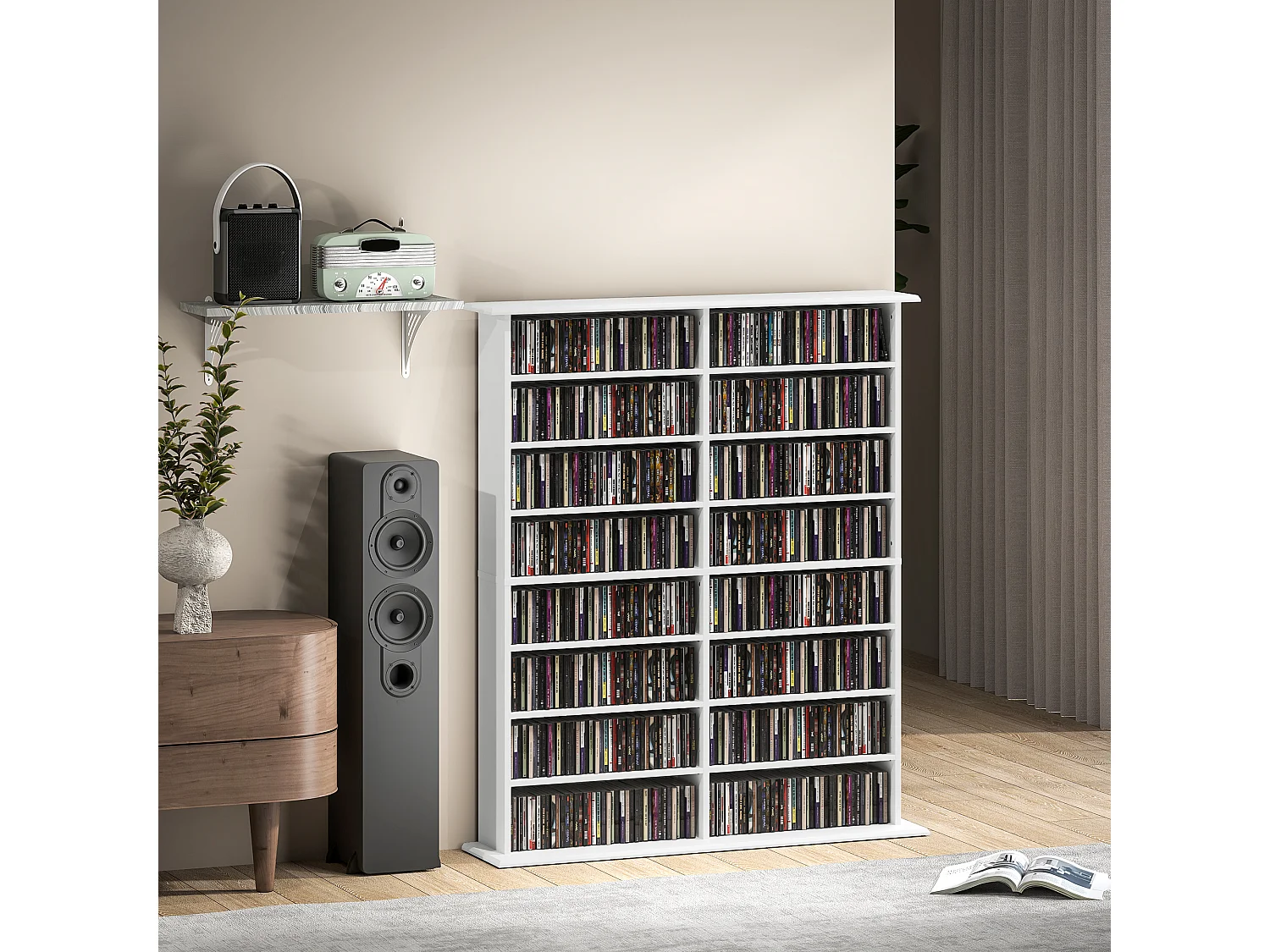 Mobile libreria a 16 ripiani 720 cd in legno 106.5x24x126.3 cm bianco