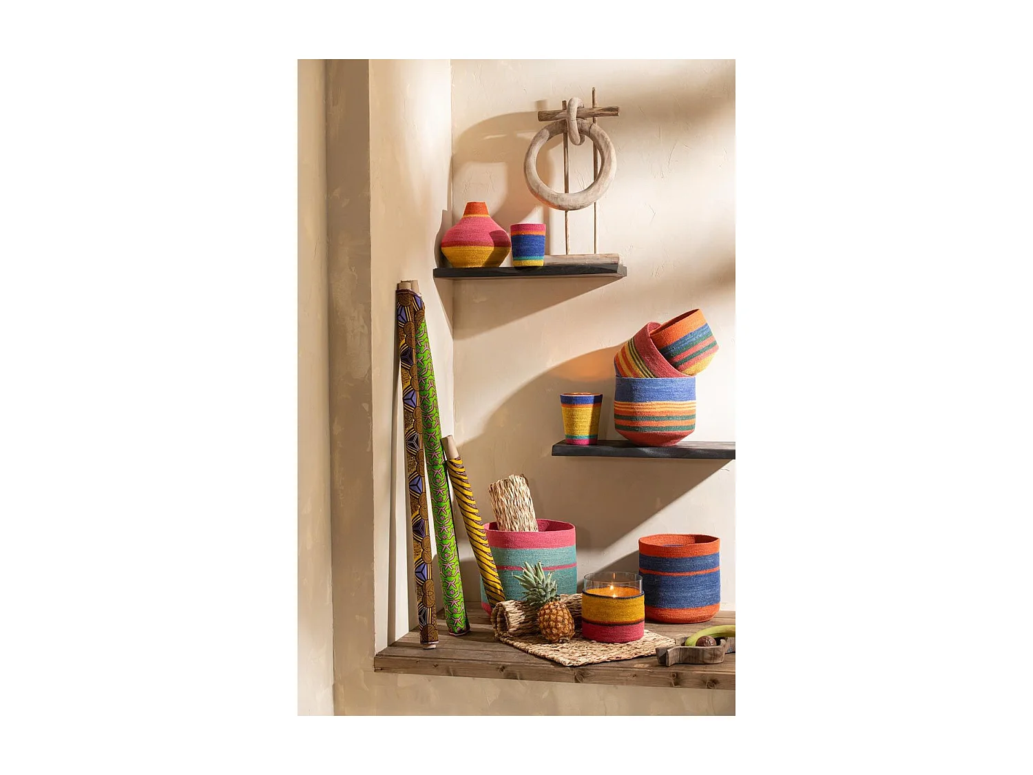 Photophore Déco Jonc de Mer "Deire" 20cm Jaune & Roe