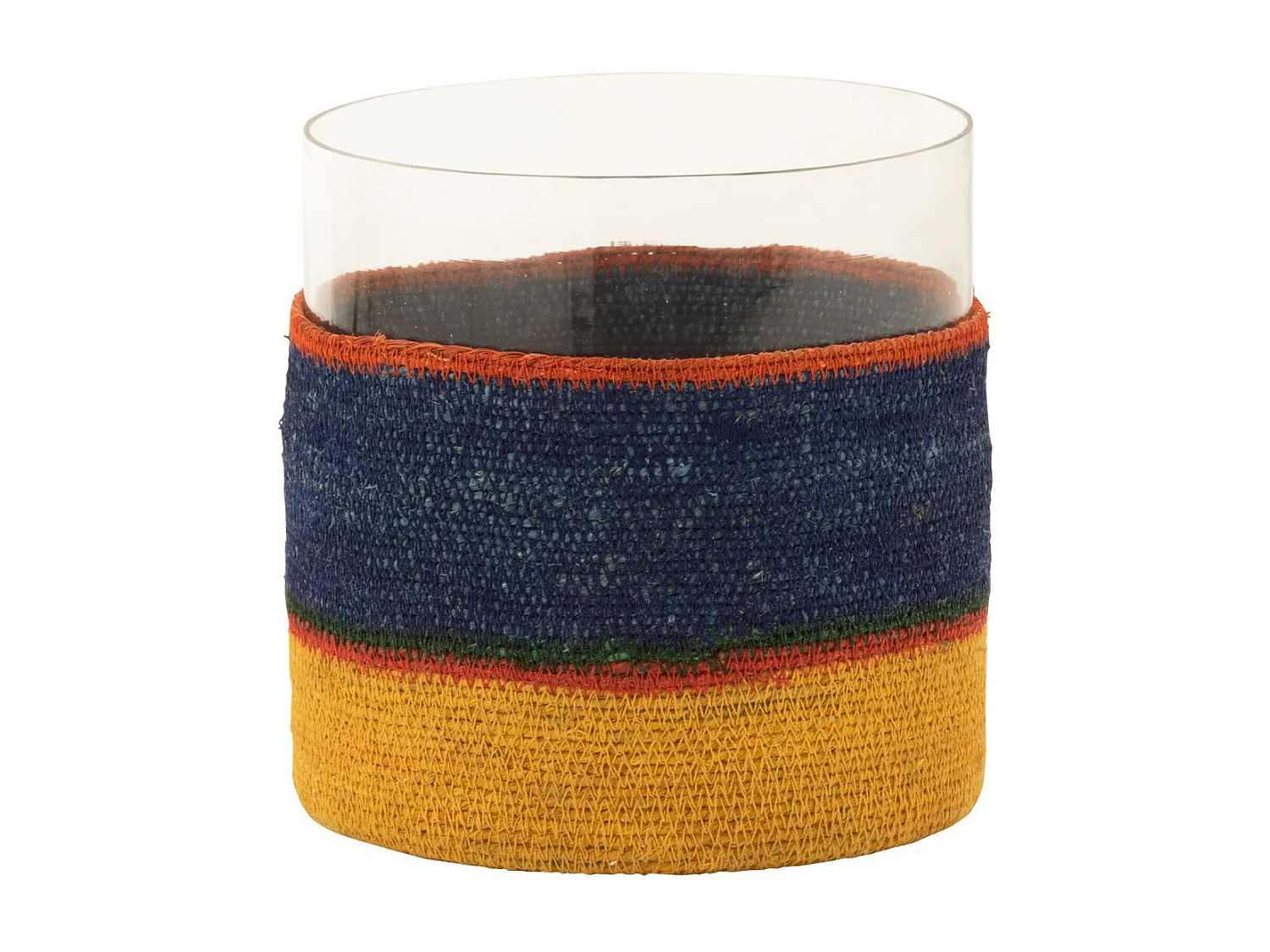 Photophore Déco Jonc de Mer "Desire" 20cm Bleu & Jaune