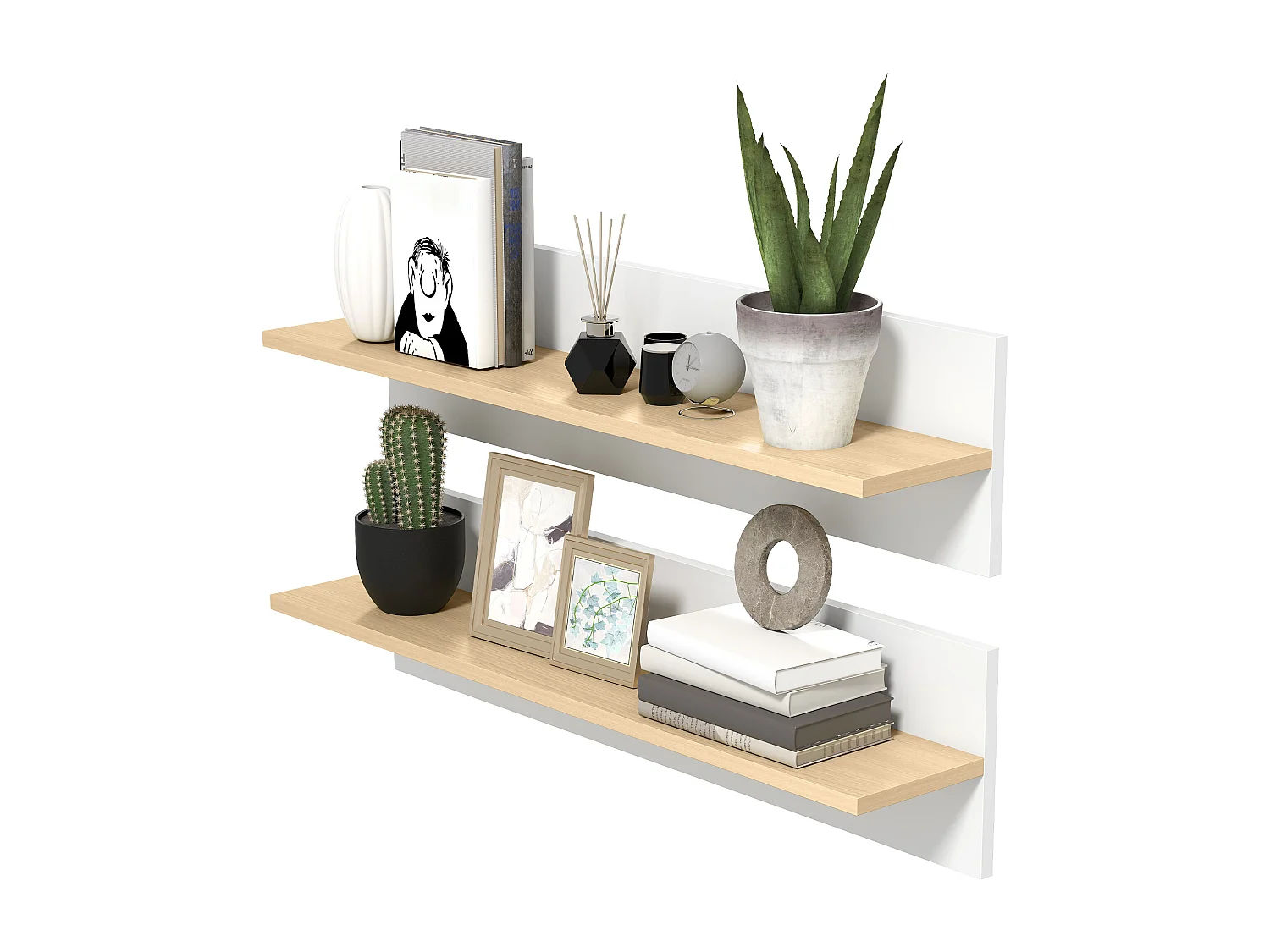 Set 2 mensole da parete per casa e ufficio 80x16.5x20cm bianco e legno