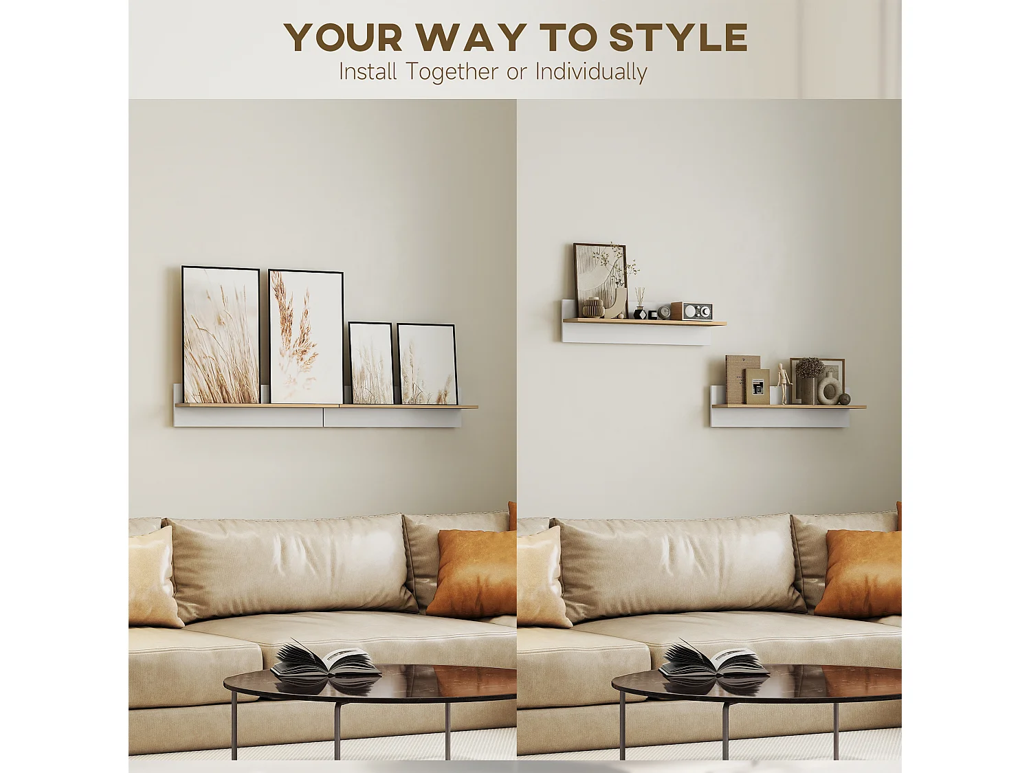 Set 2 mensole da parete per casa e ufficio 80x16.5x20cm bianco e legno