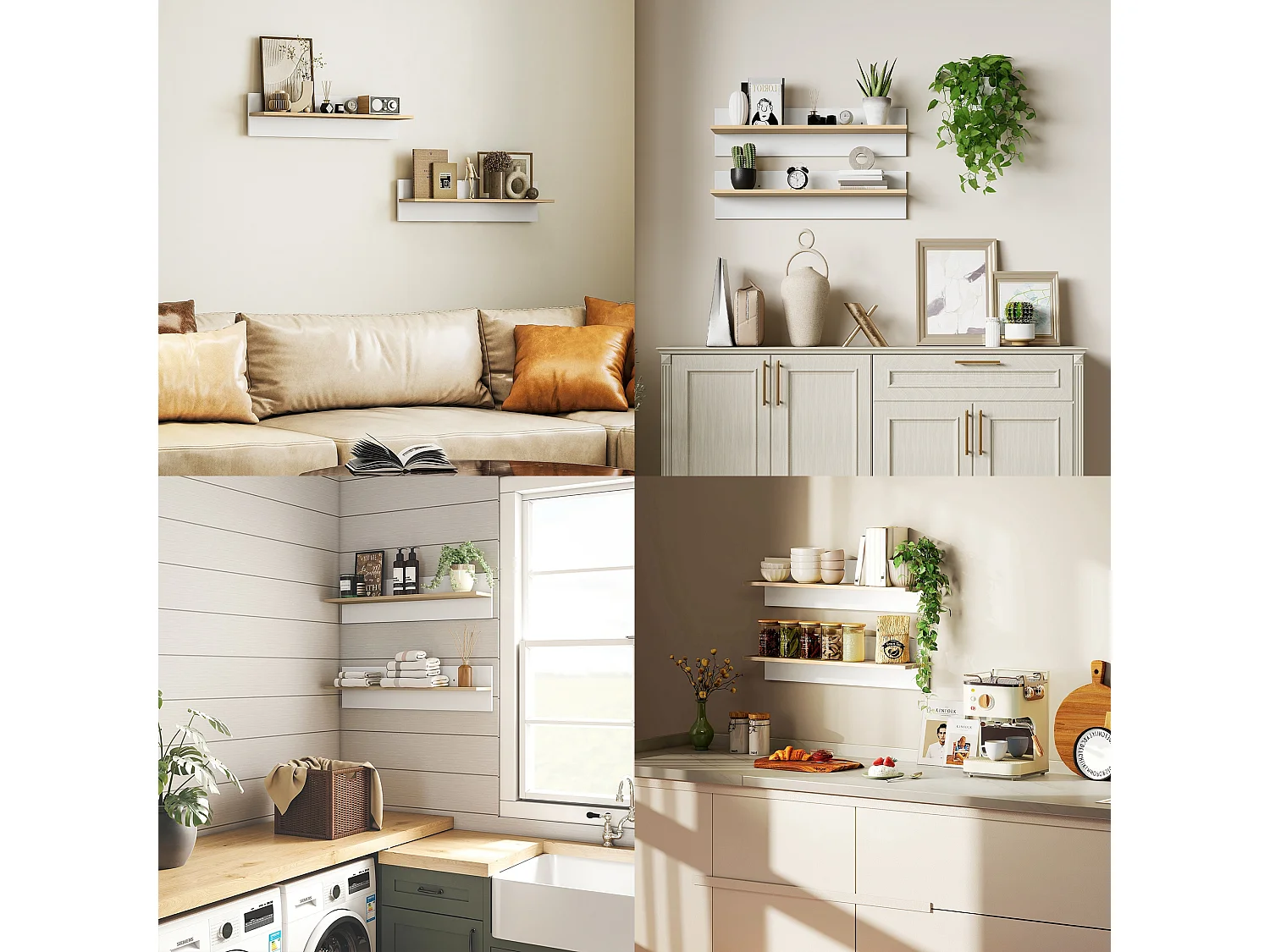 Set 2 mensole da parete per casa e ufficio 80x16.5x20cm bianco e legno