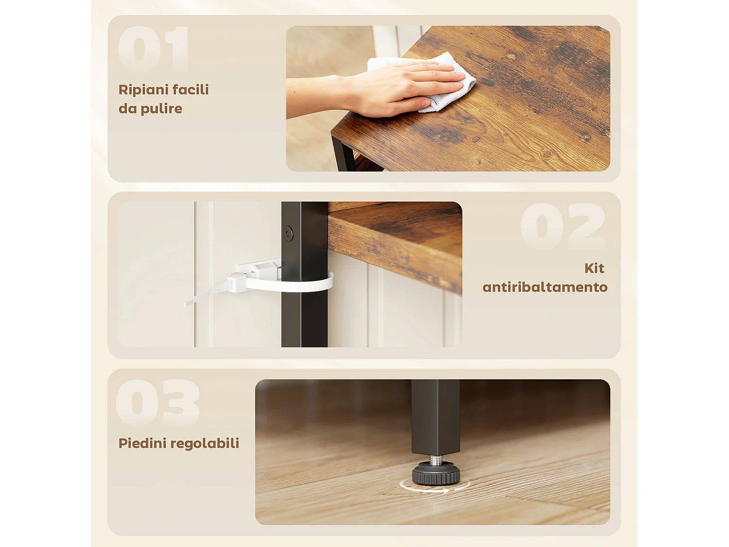 Scaffale da cucina con punto di ricarica, 5 ripiani e 10 ganci marrone