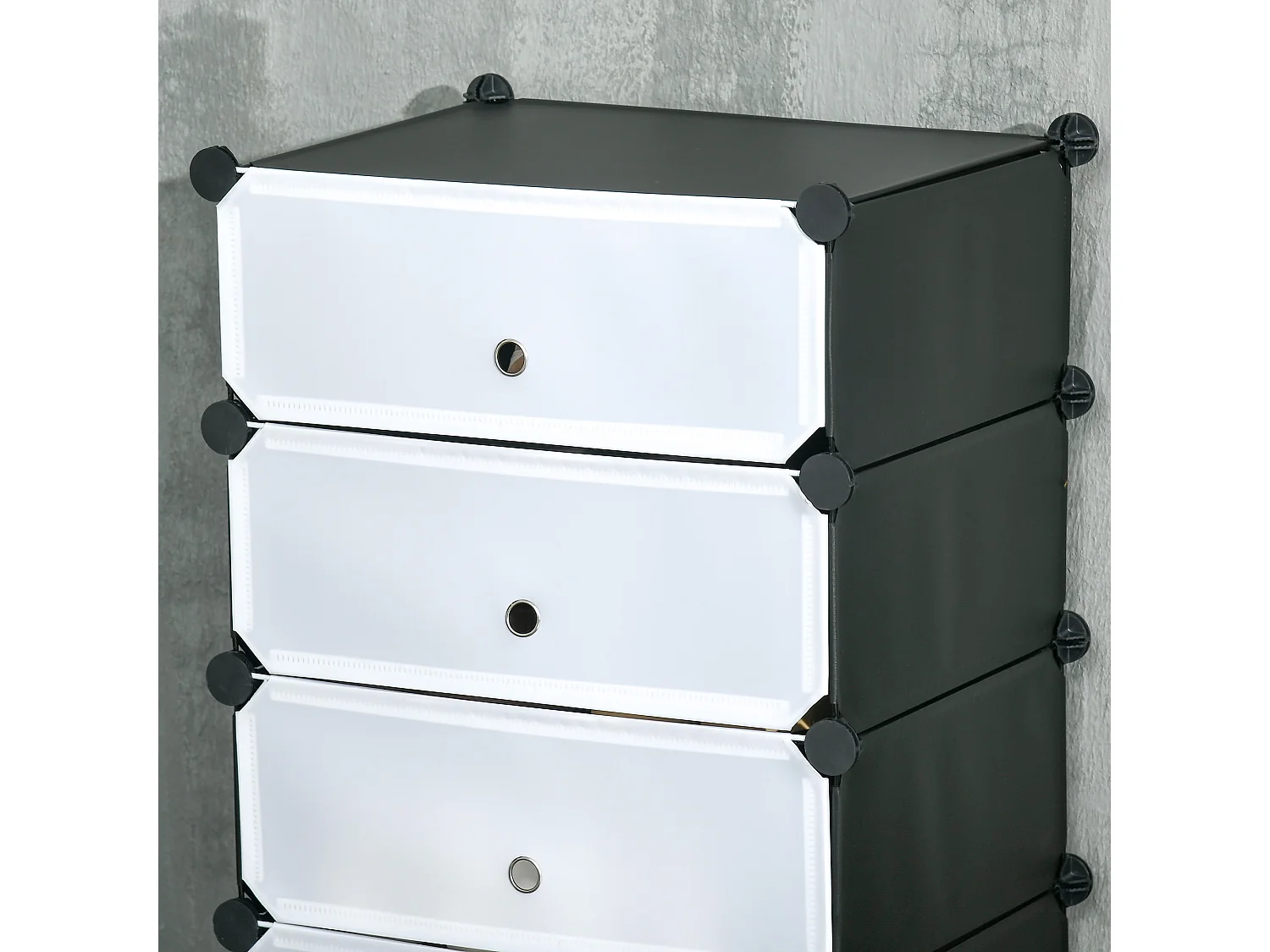 Scarpiera modulare salvaspazio con 6 scatole nero e trasparente