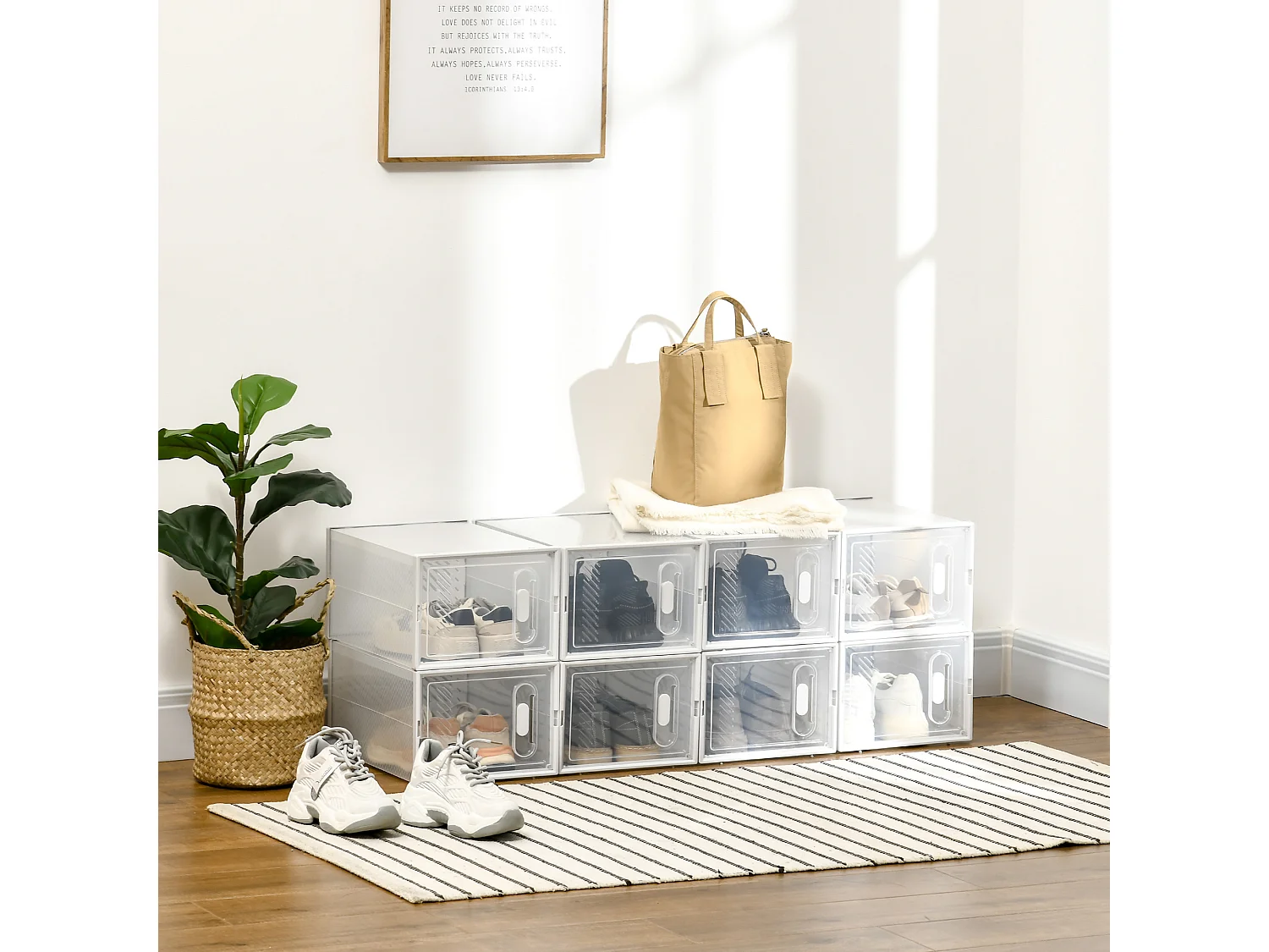 8 cubi contenitori in pp bianco e trasparente con porta magnetica