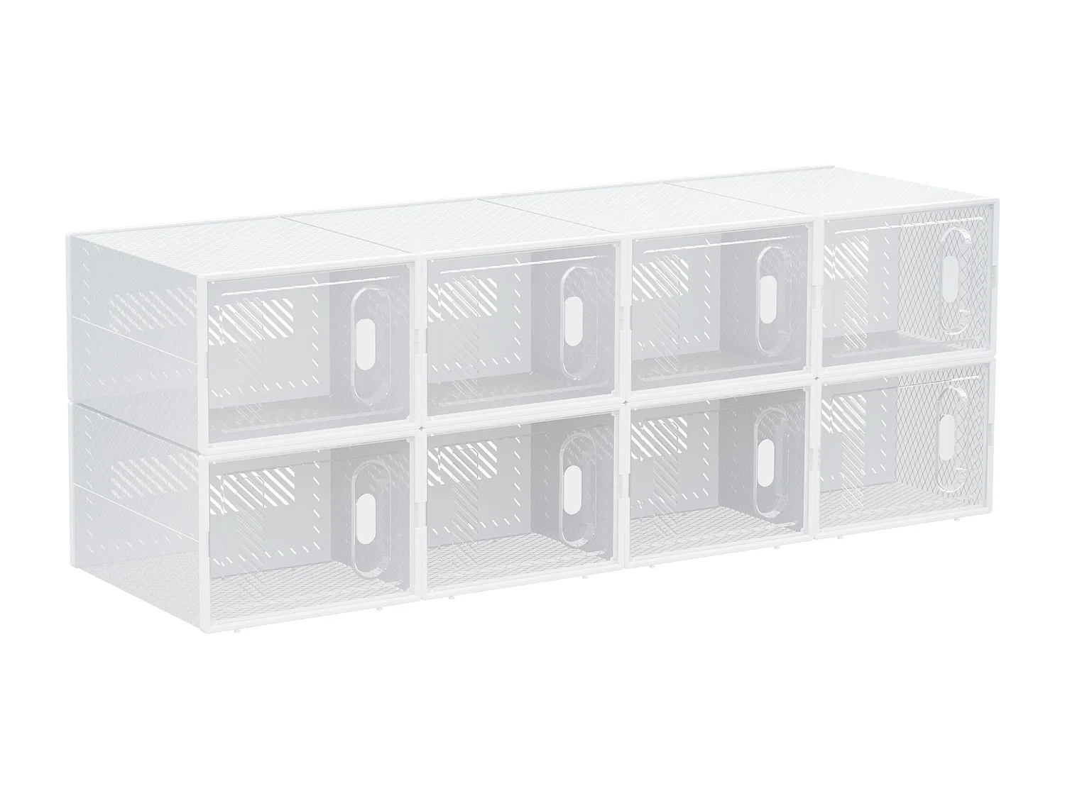 8 cubi contenitori in pp bianco e trasparente con porta magnetica