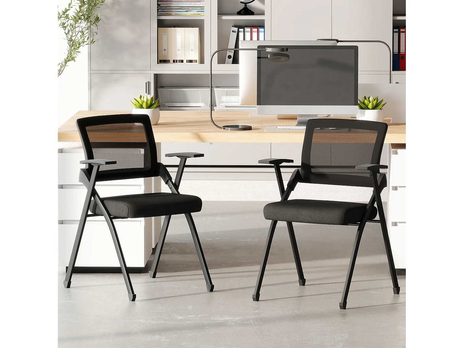 Set 2 sedie pieghevoli con schienale curvo e braccioli nero