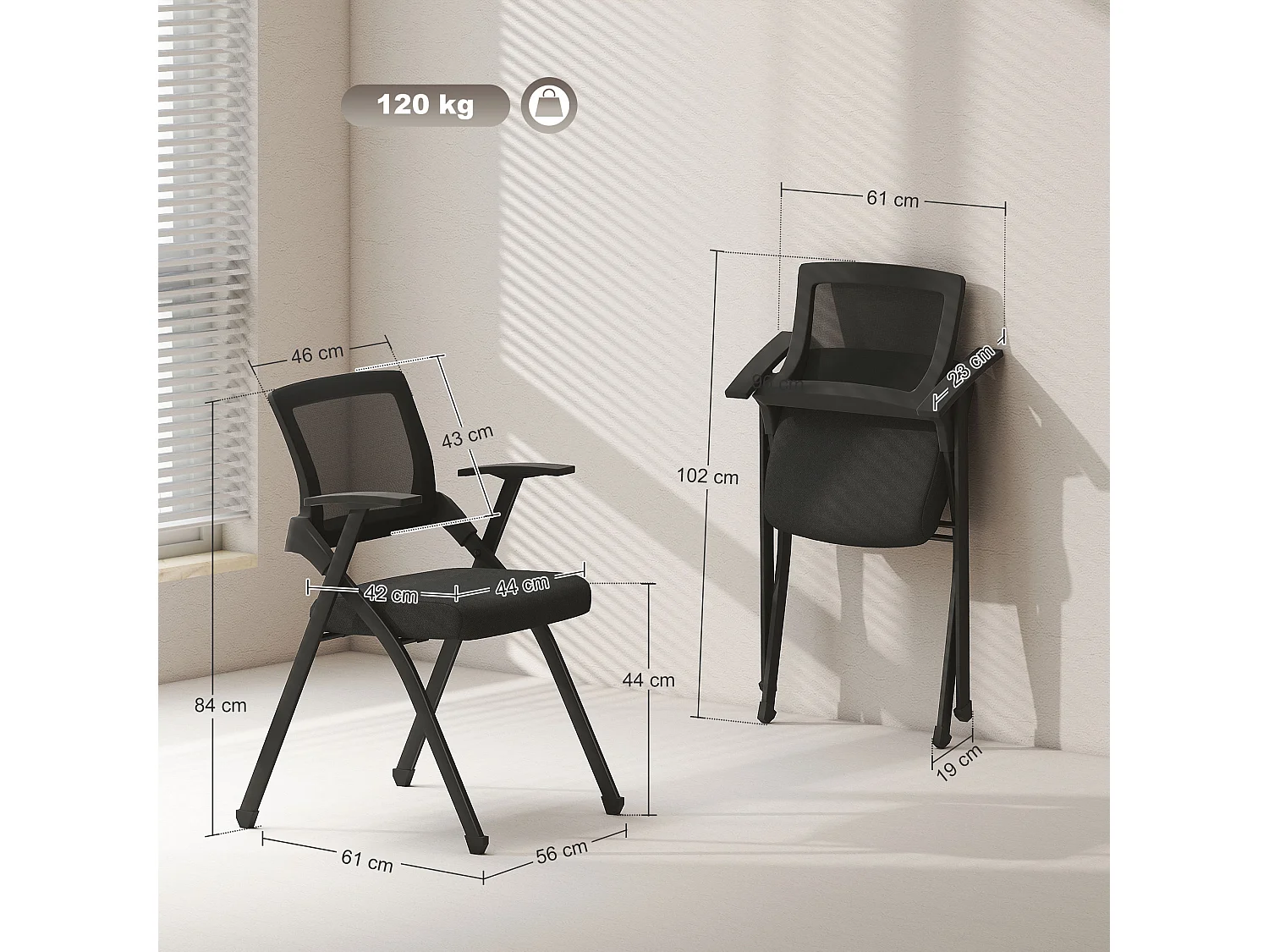 Set 2 sedie pieghevoli con schienale curvo e braccioli nero