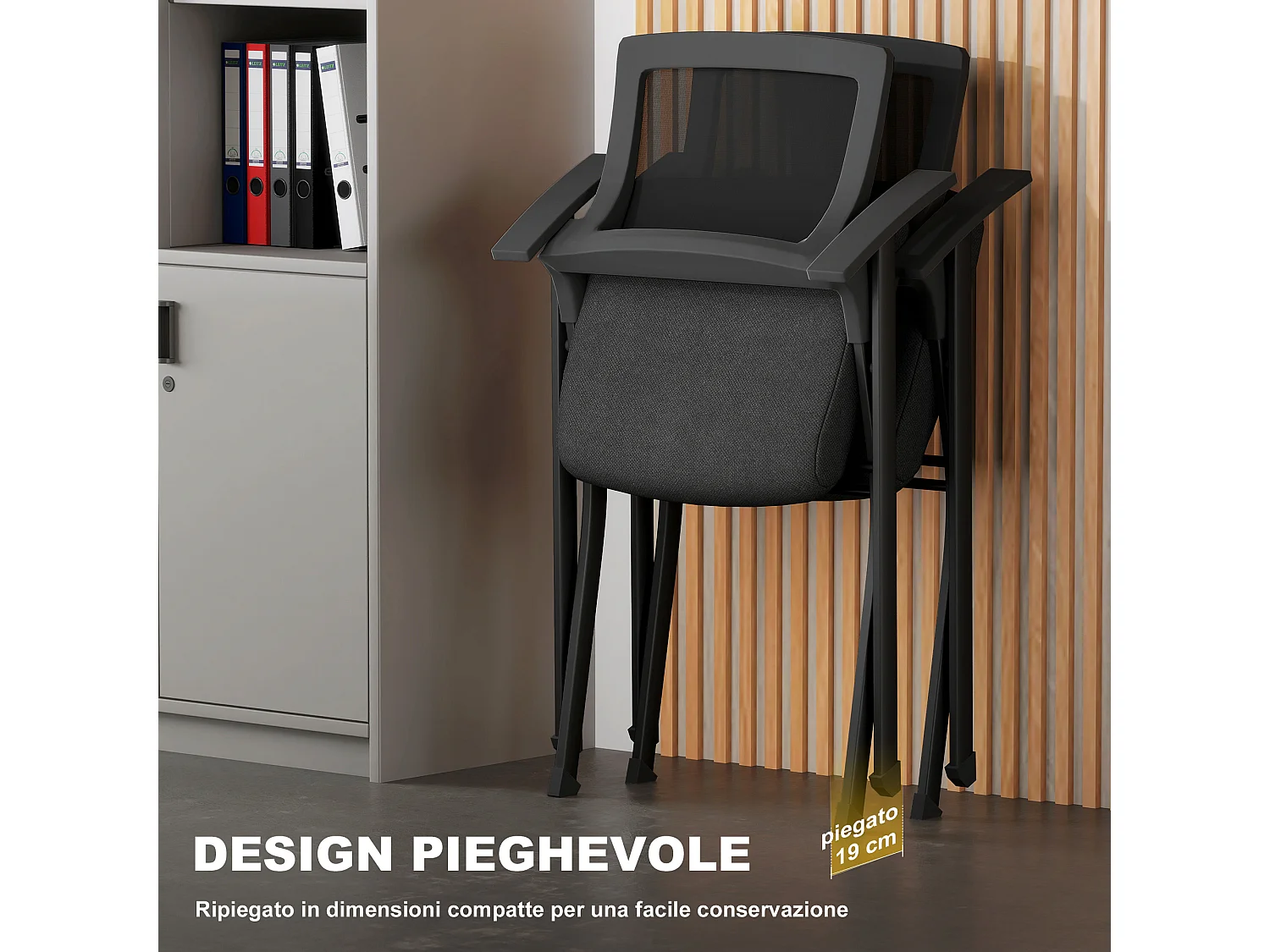 Set 2 sedie pieghevoli con schienale curvo e braccioli nero