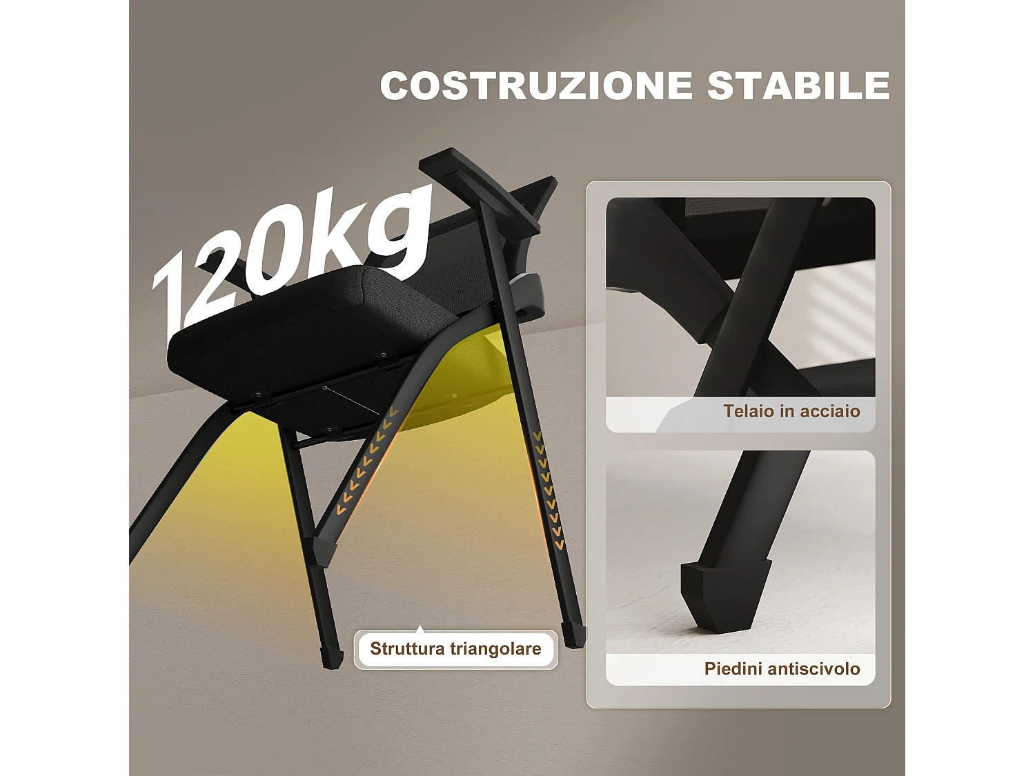 Set 2 sedie pieghevoli con schienale curvo e braccioli nero