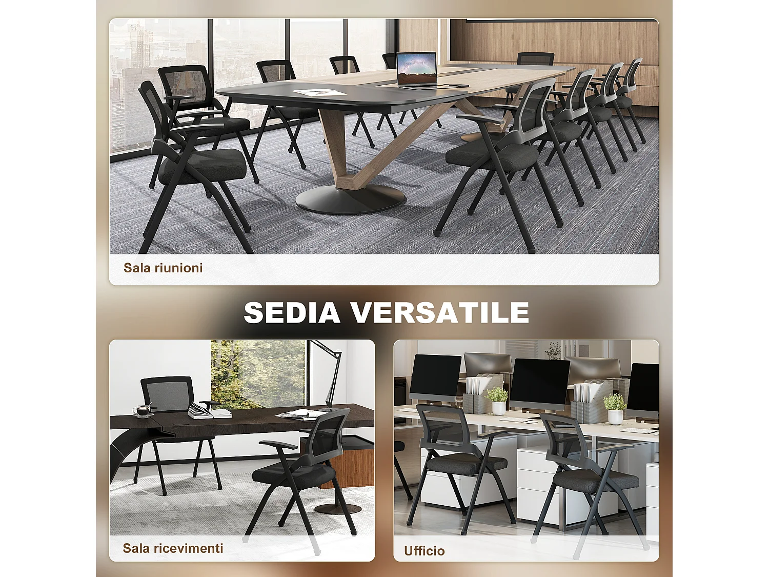 Set 2 sedie pieghevoli con schienale curvo e braccioli nero