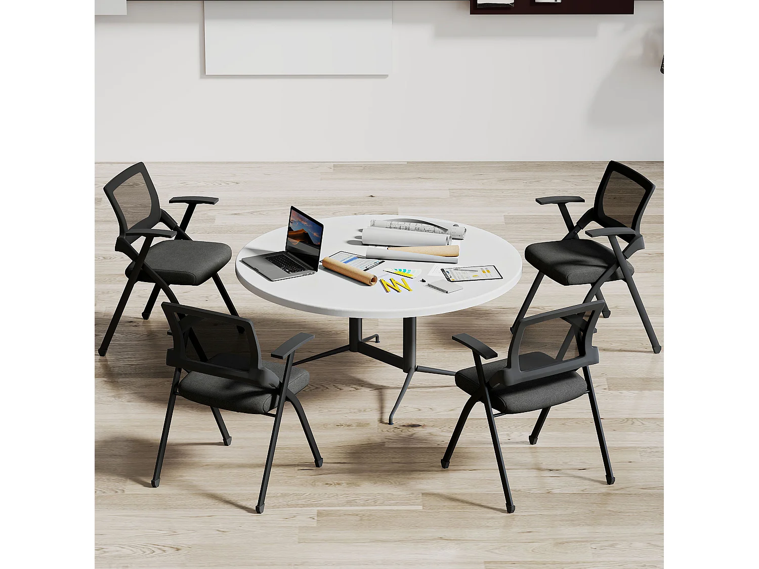 Set 2 sedie pieghevoli con schienale curvo e braccioli nero