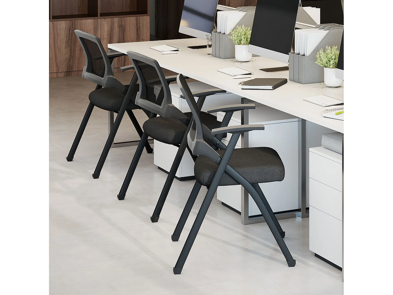 Set 2 sedie pieghevoli con schienale curvo e braccioli nero