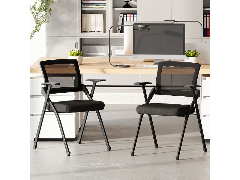 Set 2 sedie pieghevoli con schienale curvo e braccioli nero