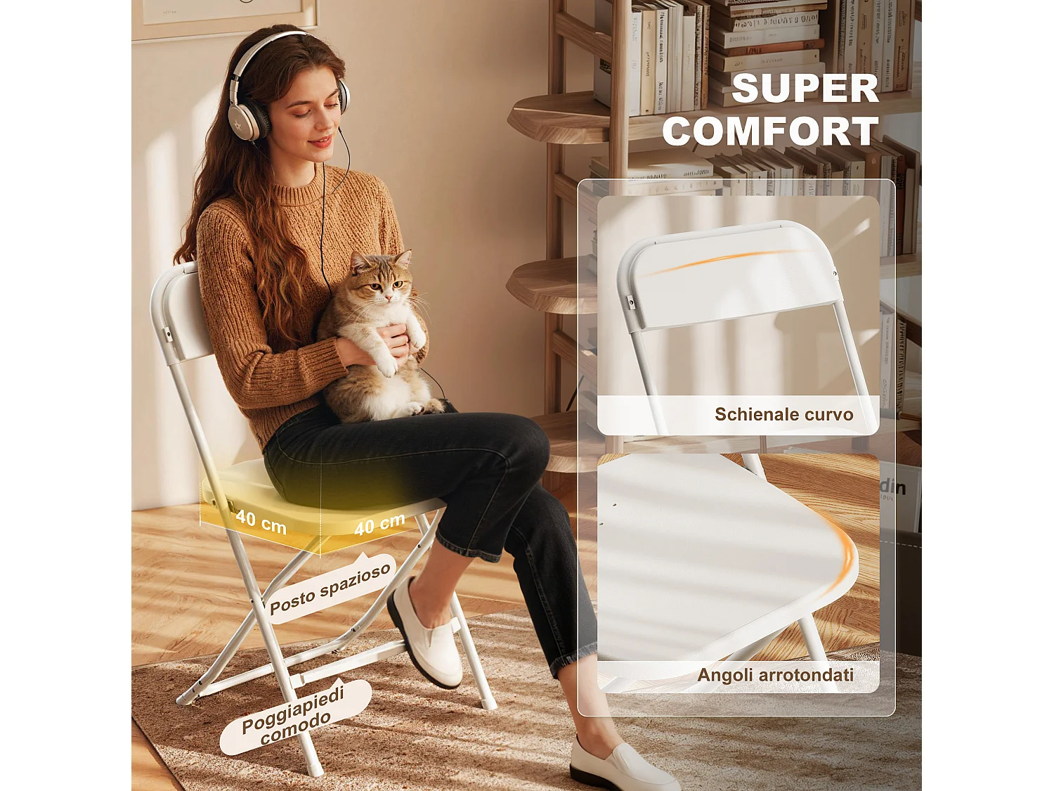 Set 4 sedie pieghevoli con fori di drenaggio 45x49x79.5 cm bianco