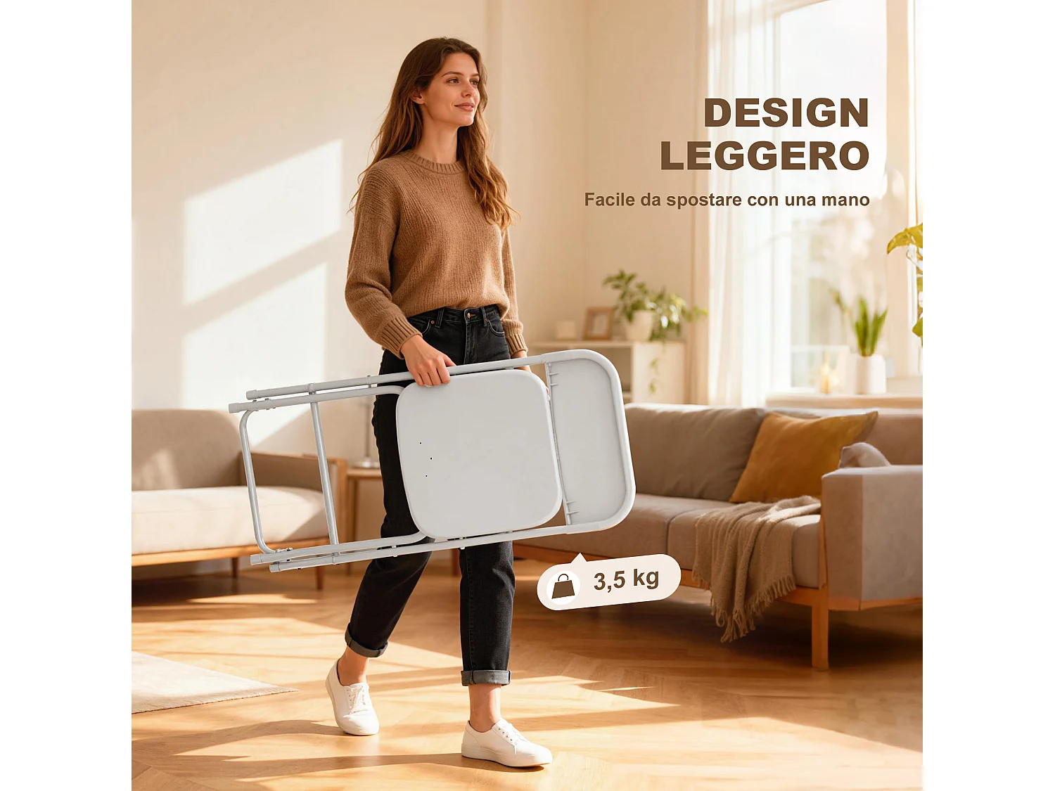 Set 4 sedie pieghevoli con fori di drenaggio 45x49x79.5 cm bianco