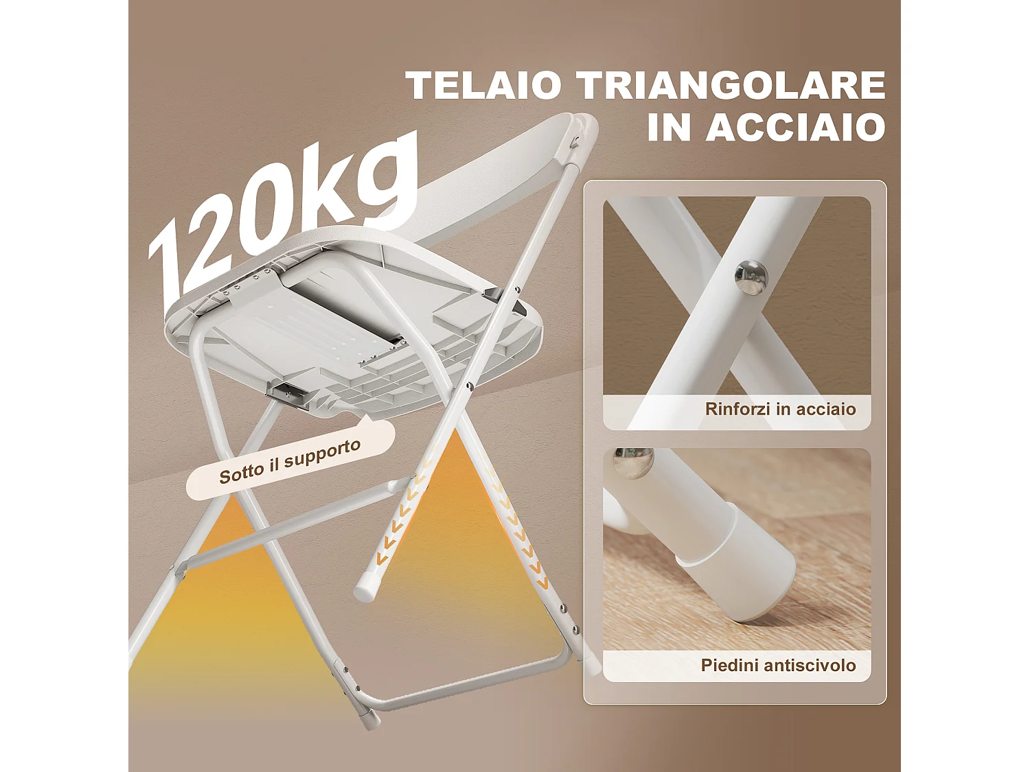 Set 4 sedie pieghevoli con fori di drenaggio 45x49x79.5 cm bianco