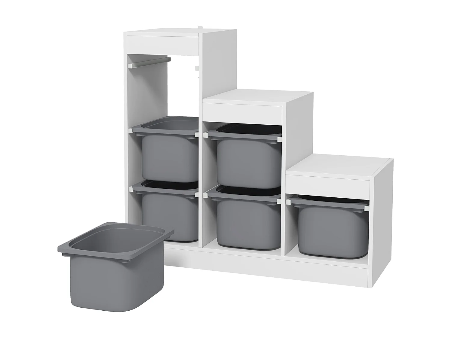 Scaffale portagiochi a 3 livelli con 6 contenitori età 3-8 anni grigio