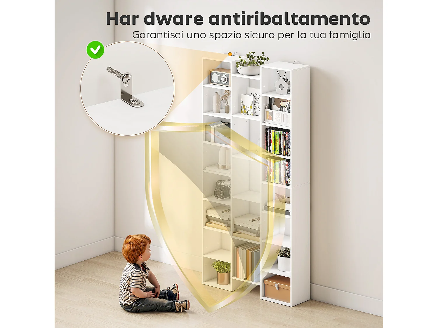 Libreria moderna alta 181 cm con ripiani regolabili bianco