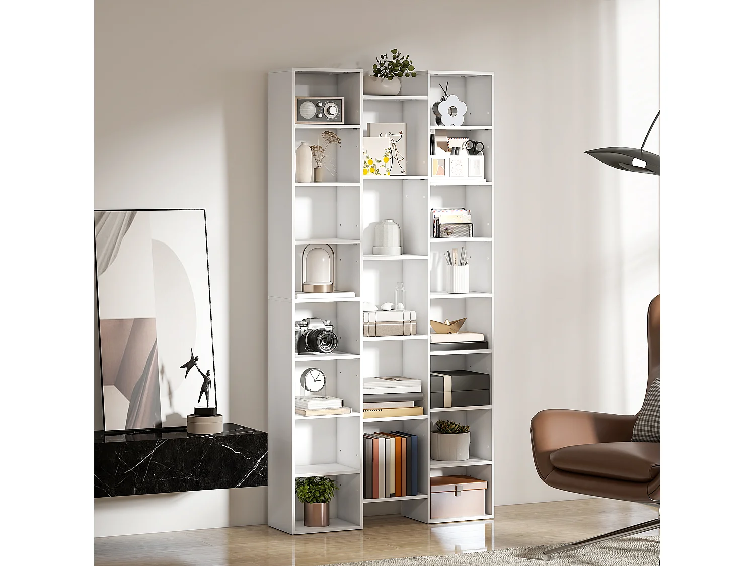 Libreria moderna alta 181 cm con ripiani regolabili bianco