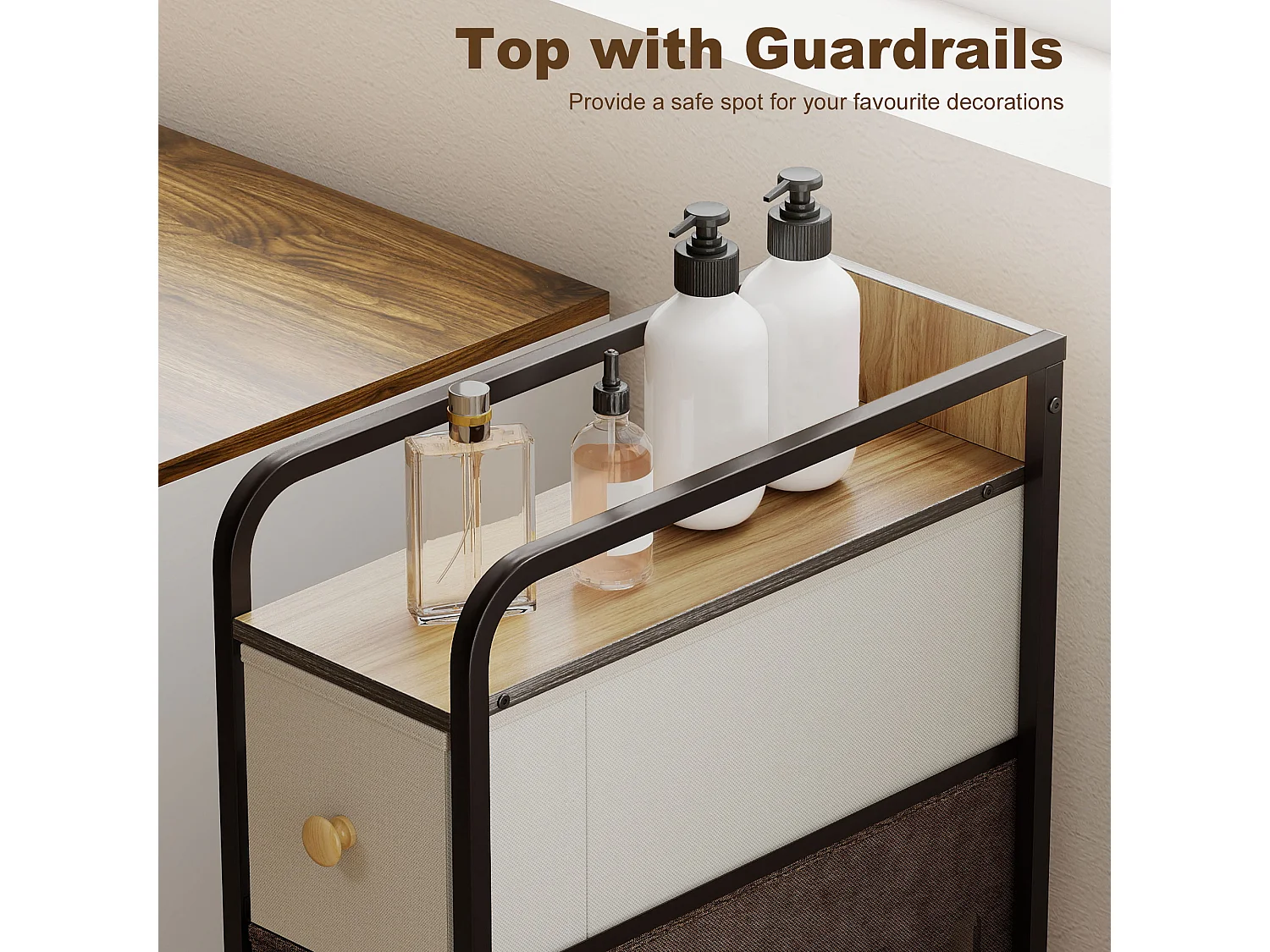 Cassettiera a 4 cassetti pieghevoli in tessuto acciaio e legno