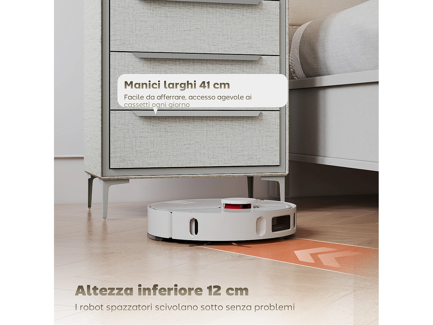 Cassettiera 4 cassetti rivestita in tessuto effetto lino grigio