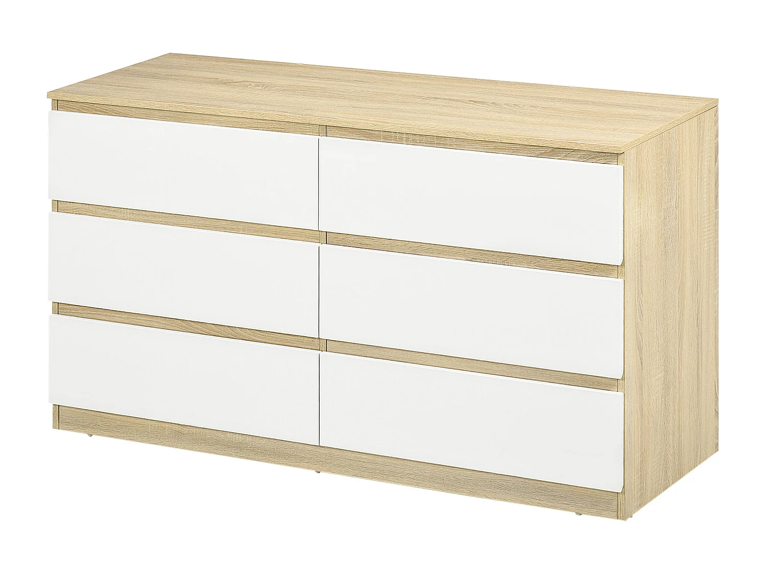 Cassettiera 6 cassetti in legno 135x48x77cm bianco e legno