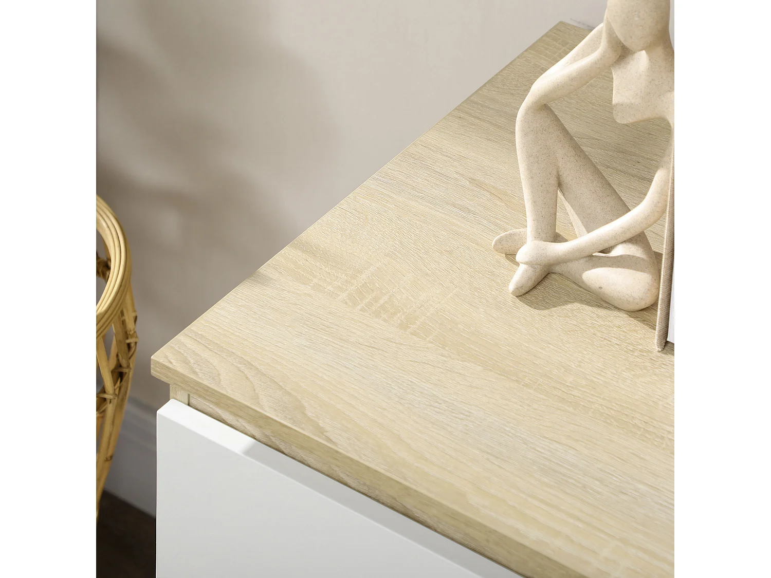 Cassettiera 6 cassetti in legno 135x48x77cm bianco e legno