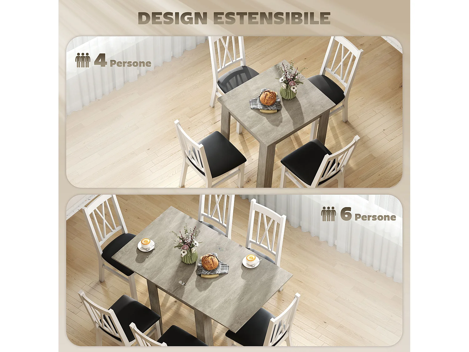 Tavolo da pranzo allungabile per 4-6 persone grigio e color legno