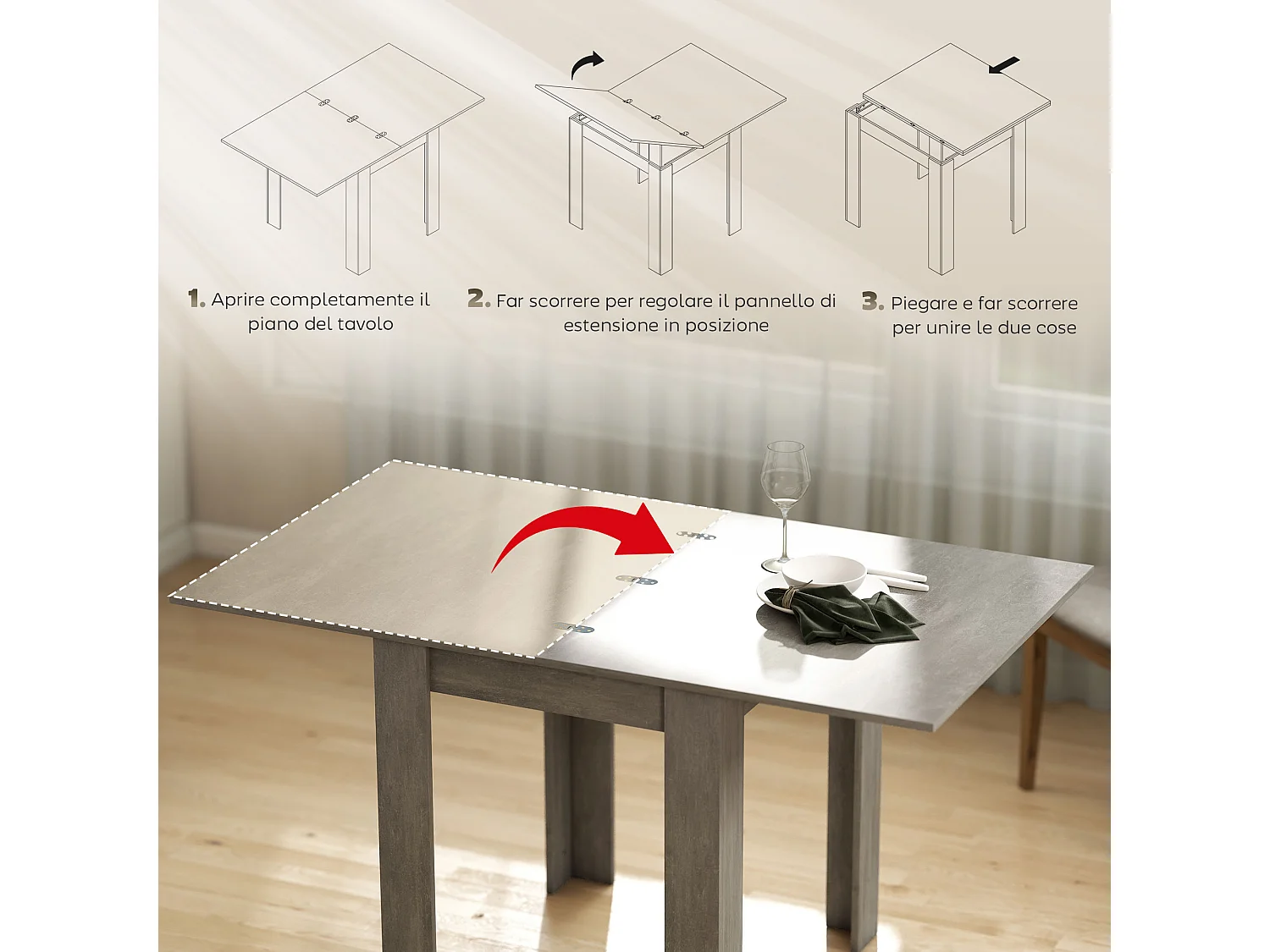 Tavolo da pranzo allungabile per 4-6 persone grigio e color legno