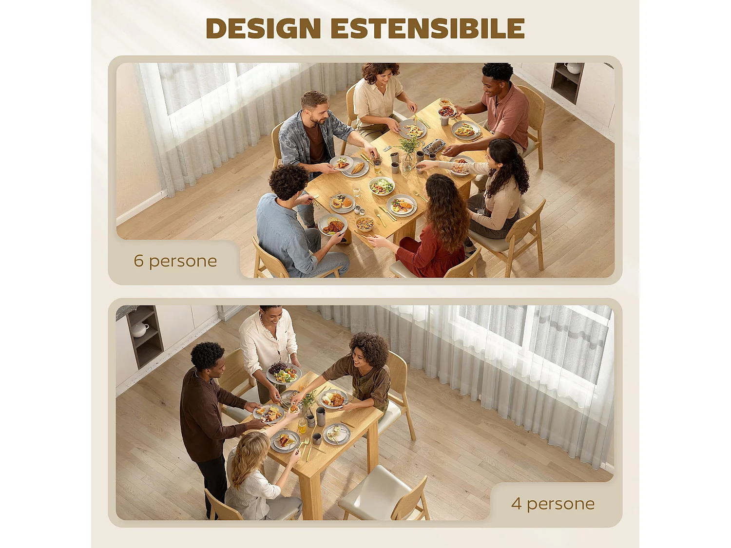 Tavolo da pranzo allungabile per 4-6 persone in truciolato color legno