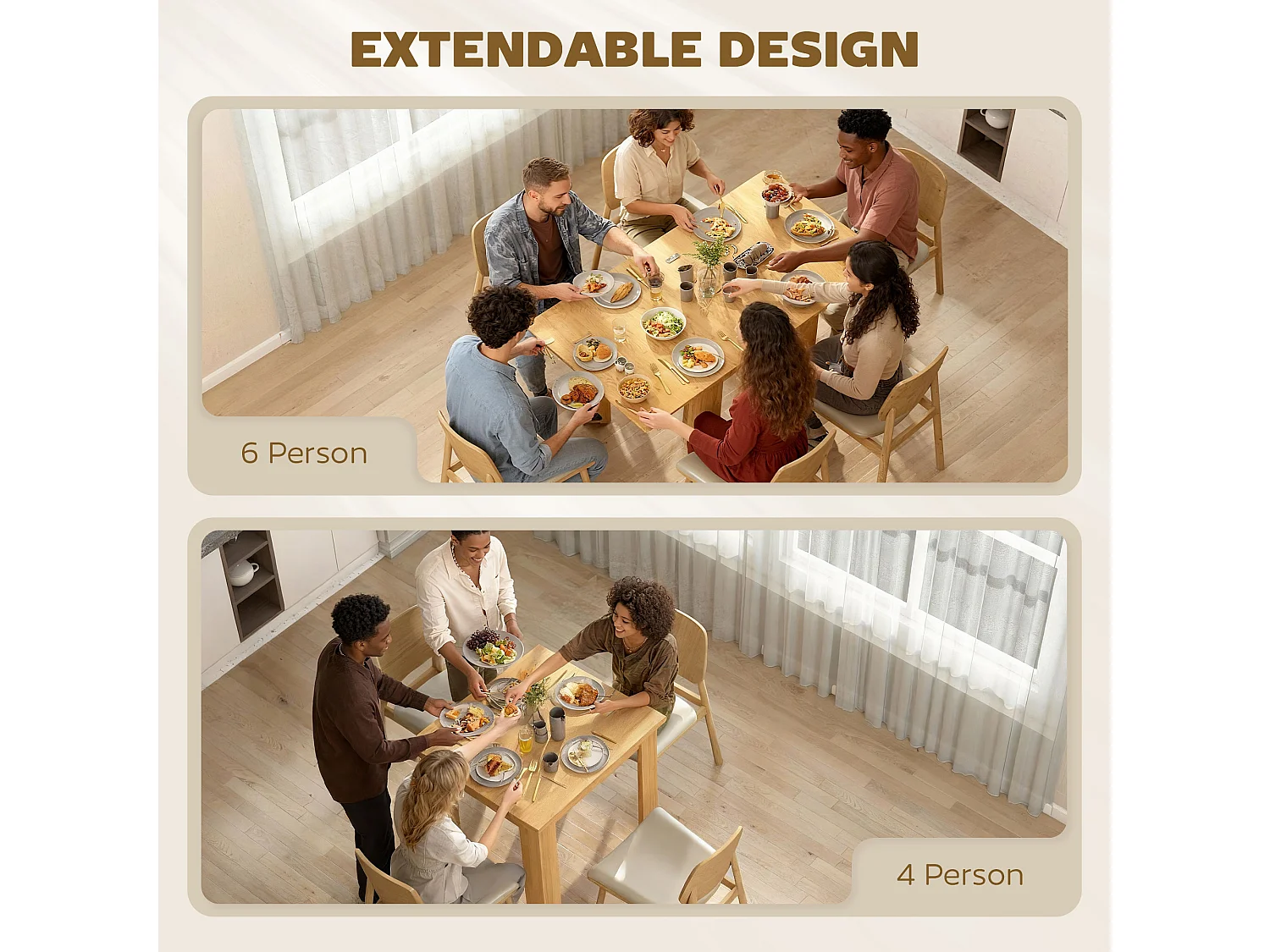 Tavolo da pranzo allungabile per 4-6 persone in truciolato color legno