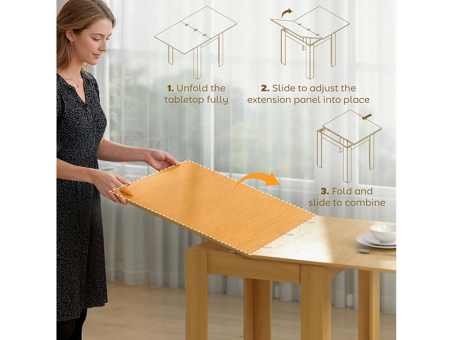 Tavolo da pranzo allungabile per 4-6 persone in truciolato color legno