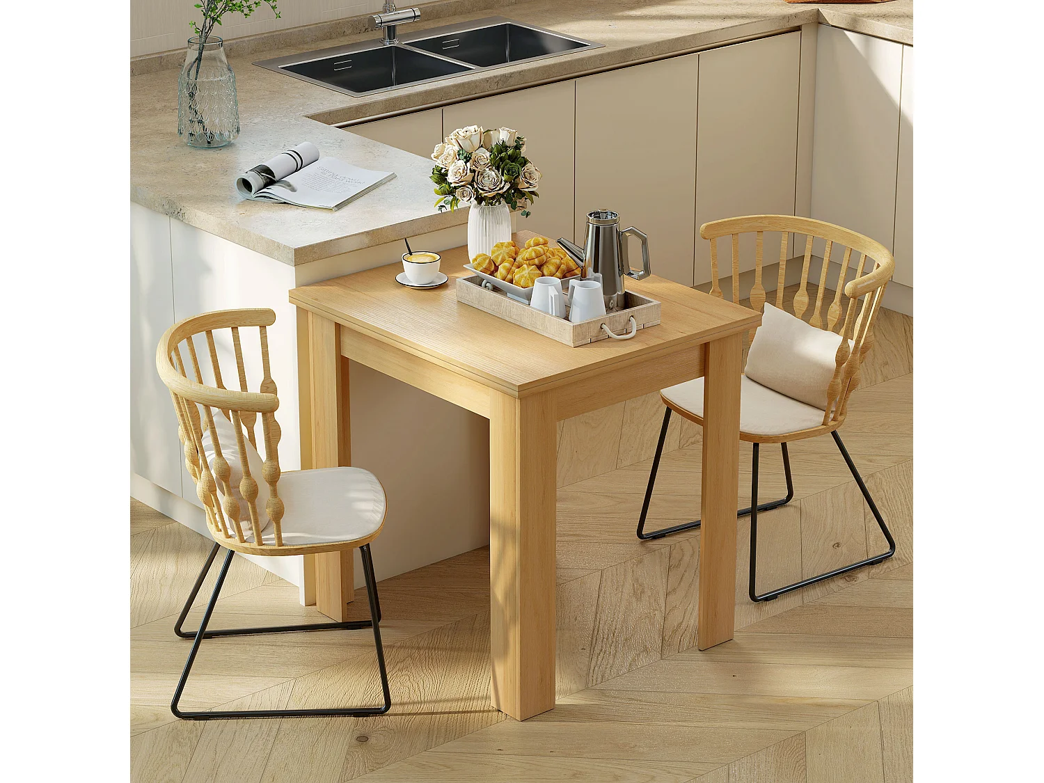 Tavolo da pranzo allungabile per 4-6 persone in truciolato color legno