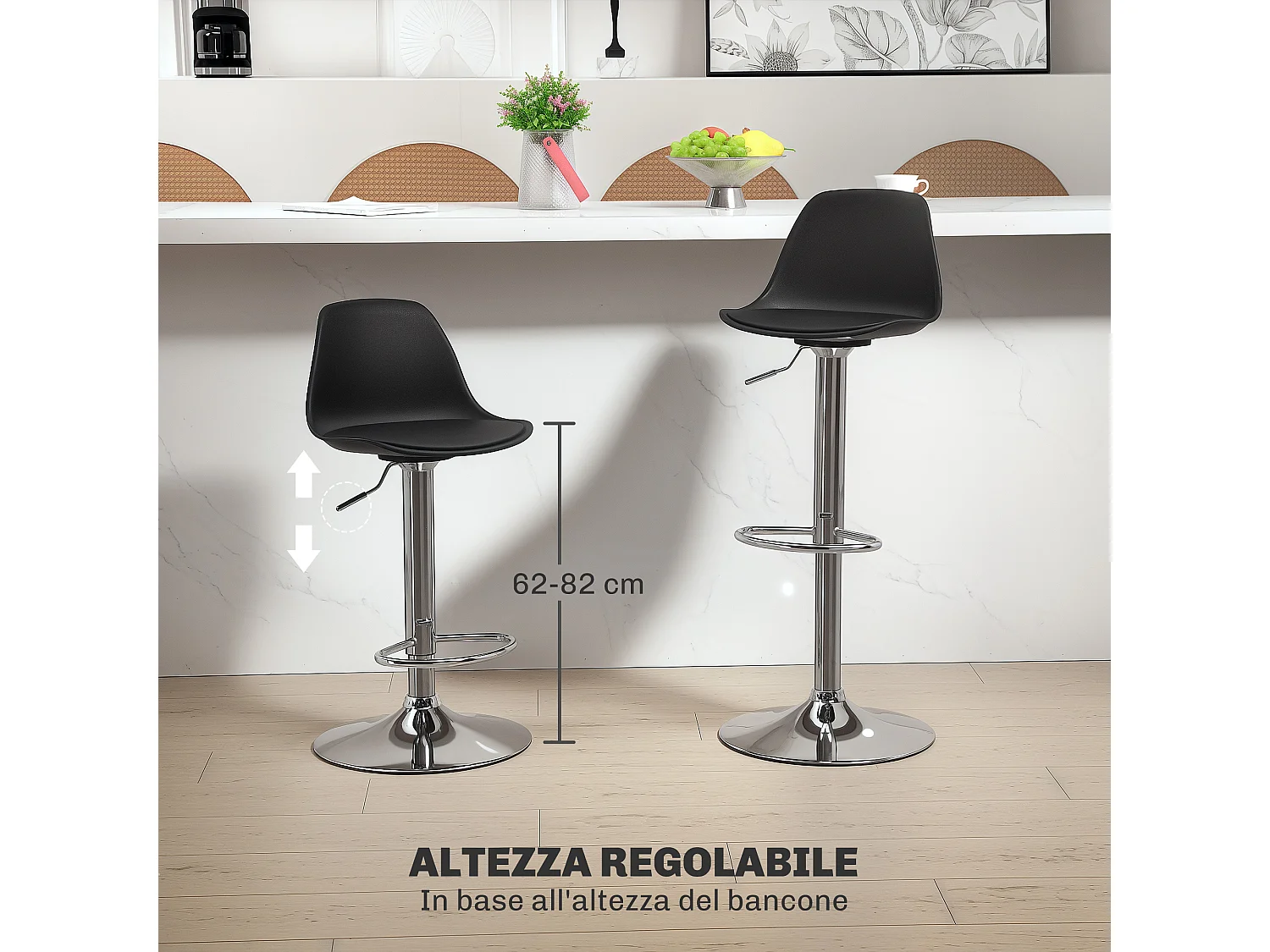 Set 2 sgabelli da bar girevoli con schienale e poggiapiedi nero