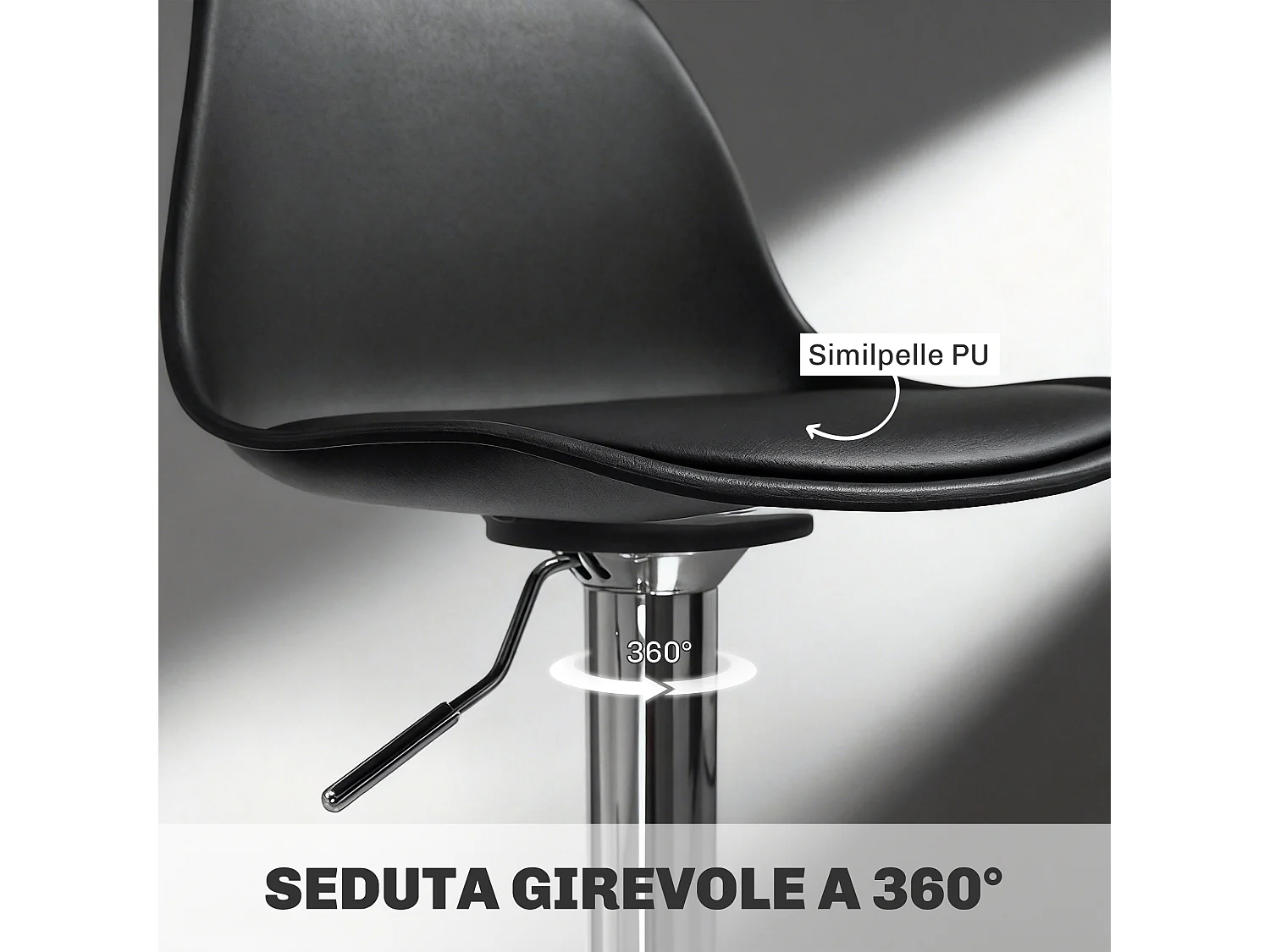 Set 2 sgabelli da bar girevoli con schienale e poggiapiedi nero