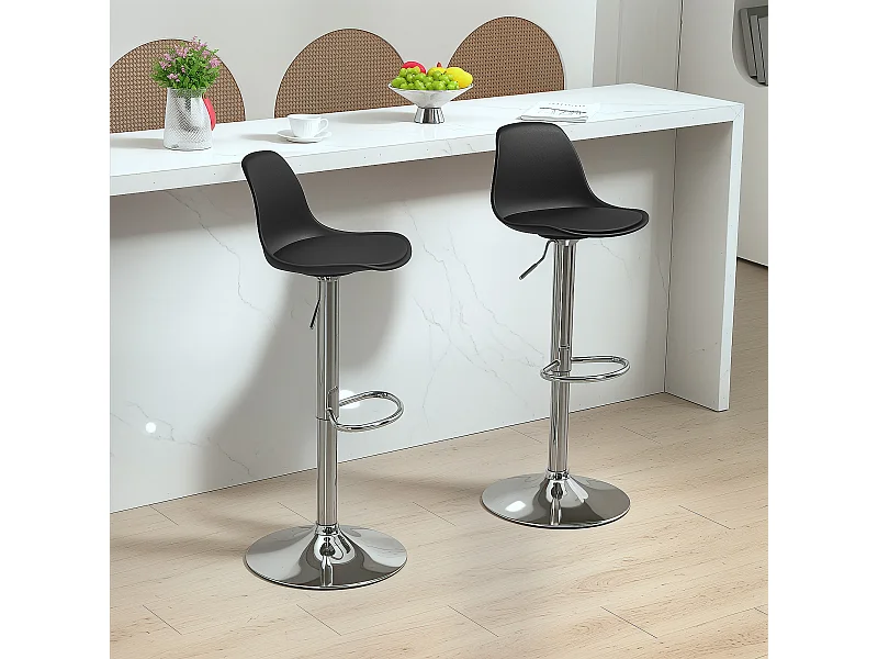 Set 2 sgabelli da bar girevoli con schienale e poggiapiedi nero