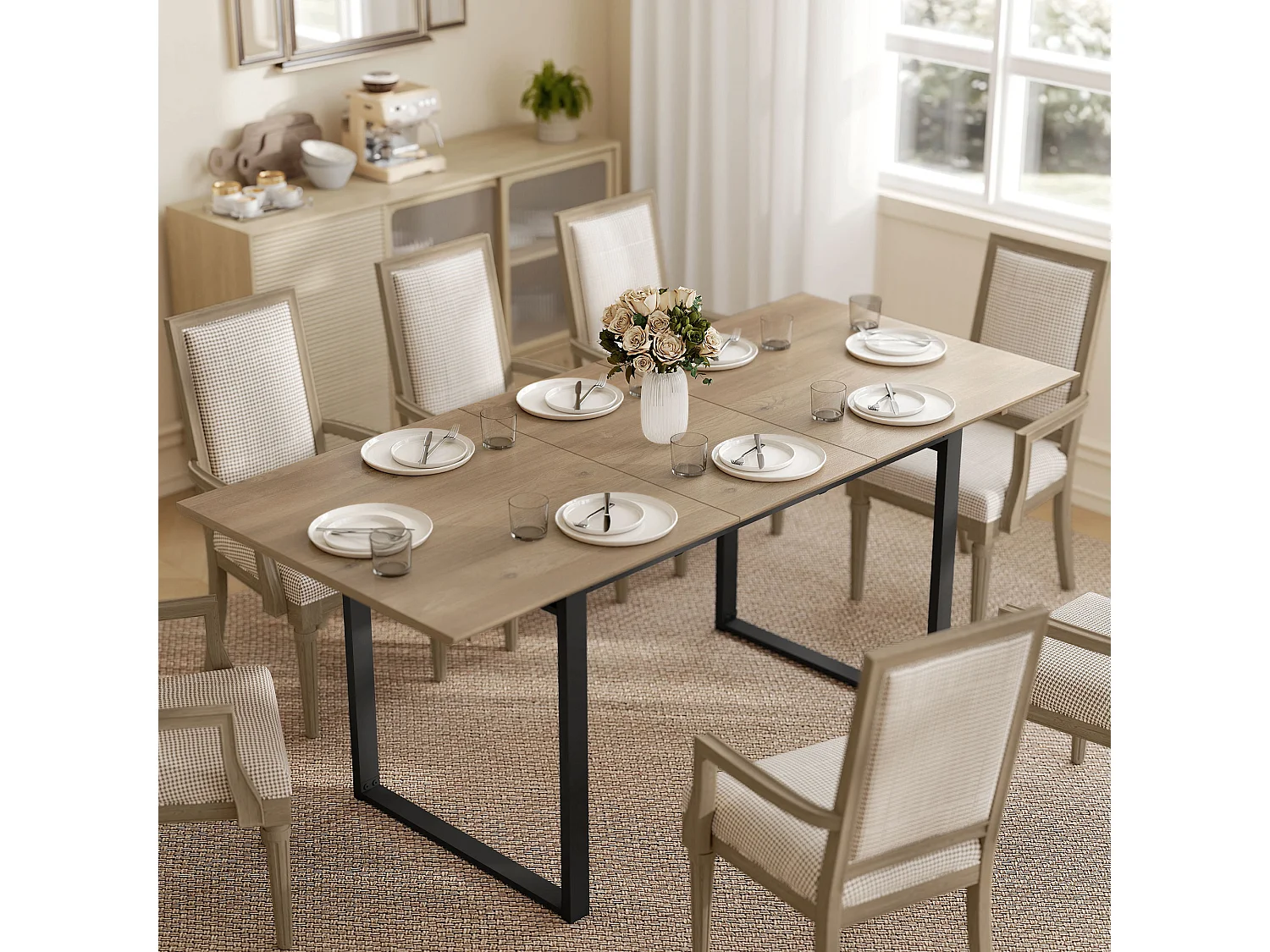 Tavolo da pranzo industriale rettangolare per 6-8 persone nero e legno