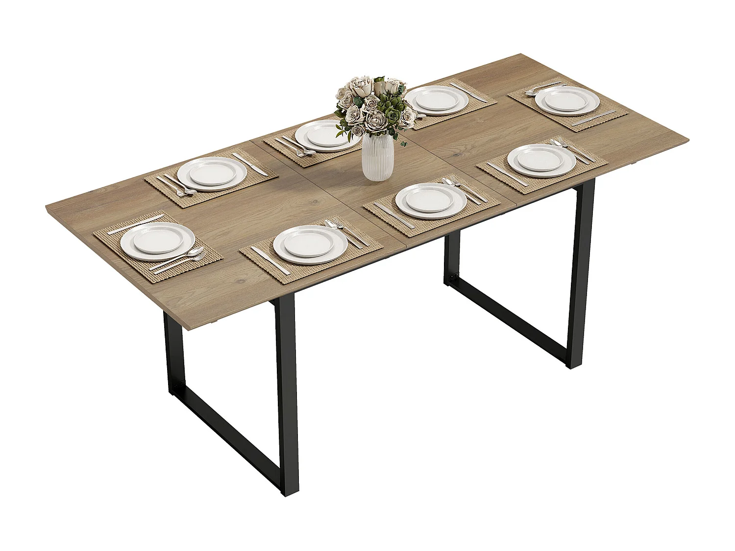 Tavolo da pranzo industriale rettangolare per 6-8 persone nero e legno