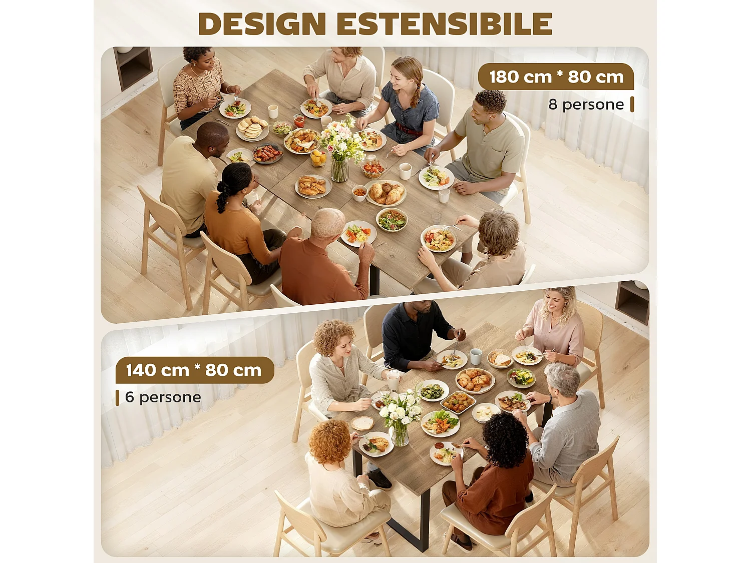 Tavolo da pranzo industriale rettangolare per 6-8 persone nero e legno