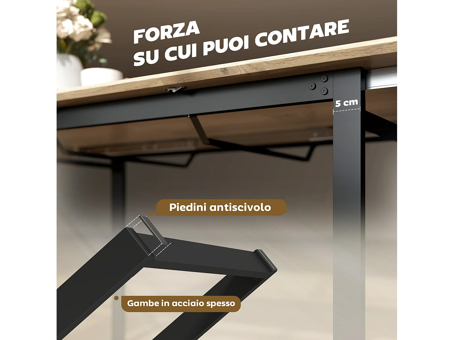 Tavolo da pranzo industriale rettangolare per 6-8 persone nero e legno